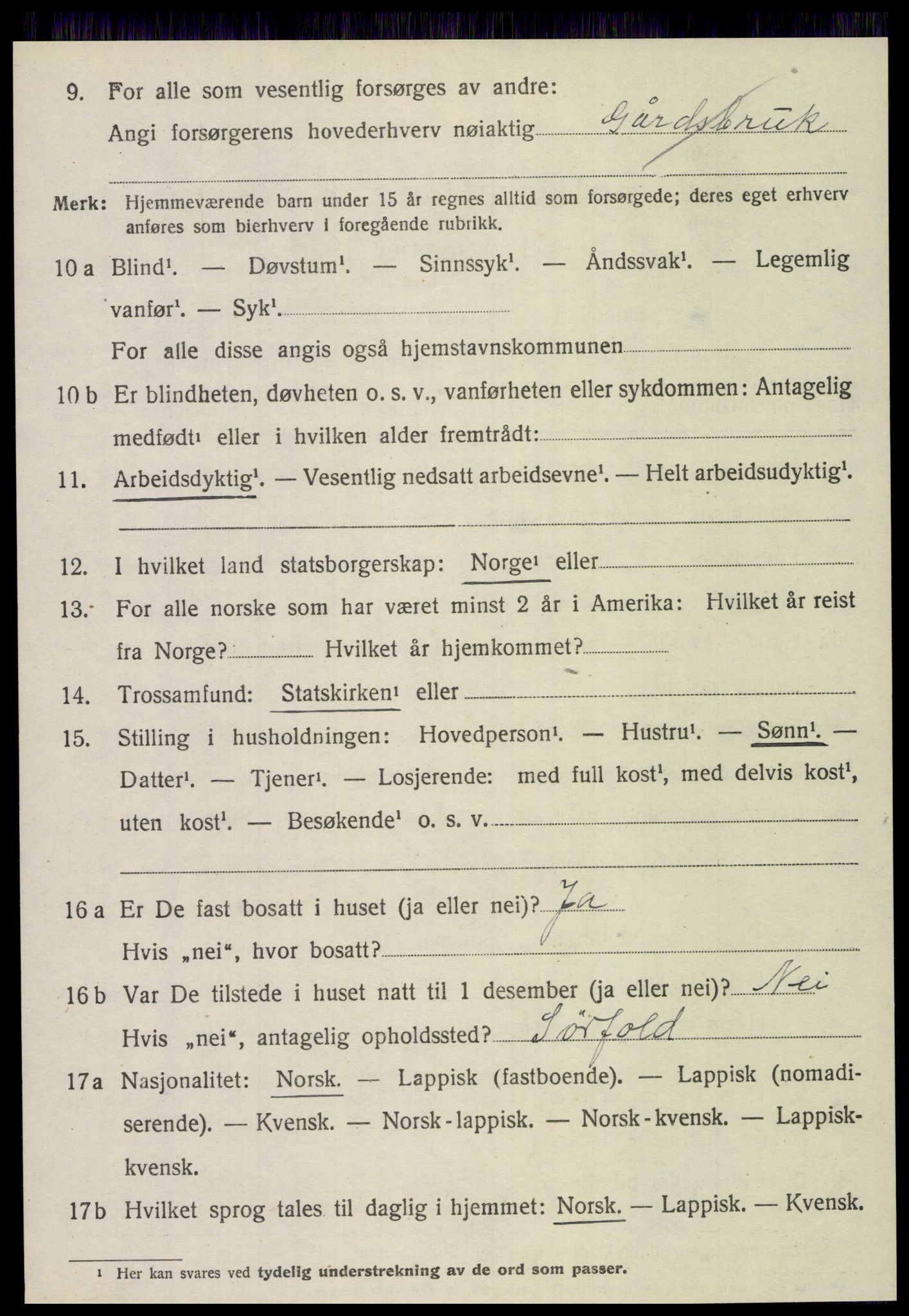 SAT, 1920 census for Sørfold, 1920, p. 6214