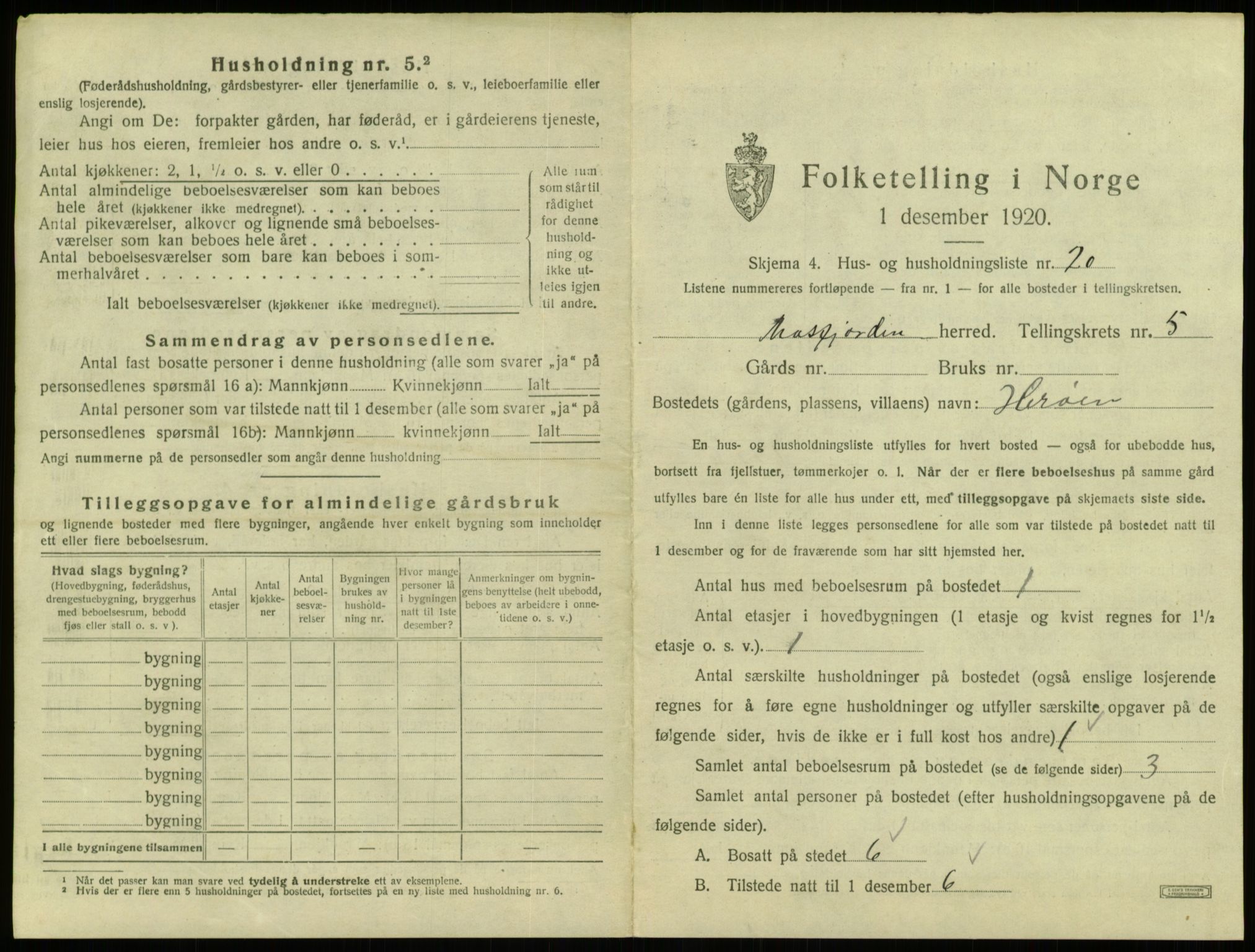 SAB, 1920 census for Masfjorden, 1920, p. 284