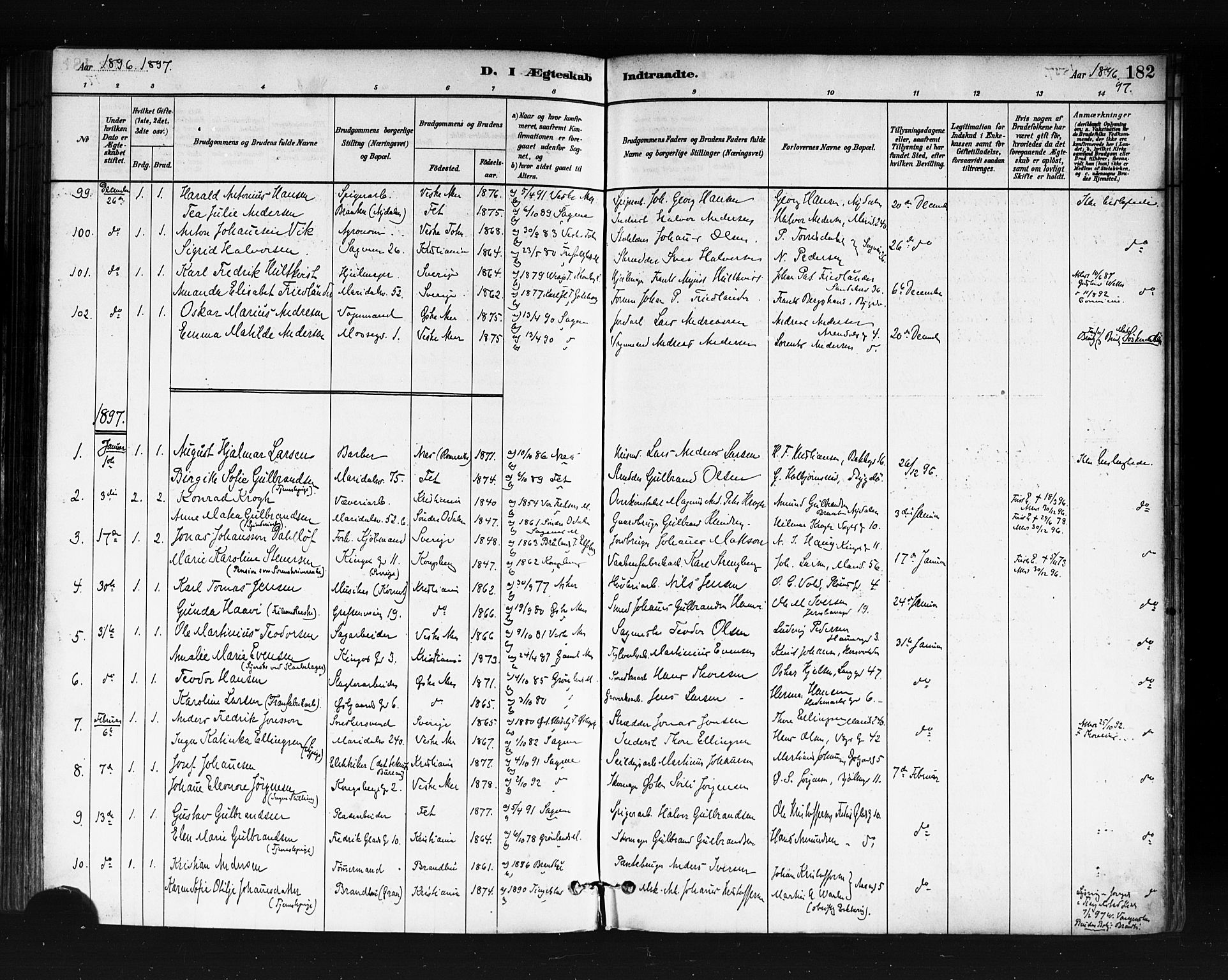 Sagene prestekontor Kirkebøker, SAO/A-10796/F/L0002: Parish register (official) no. 2, 1880-1897, p. 182
