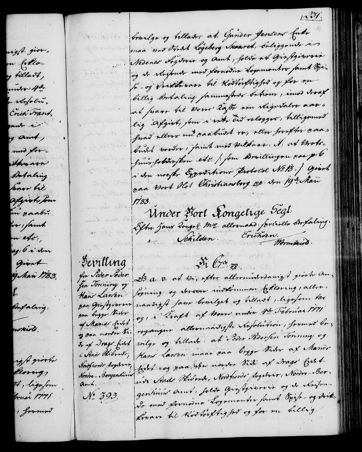 Rentekammeret, Kammerkanselliet, RA/EA-3111/G/Gg/Gga/L0012: Norsk ekspedisjonsprotokoll med register (merket RK 53.12), 1781-1783, p. 231