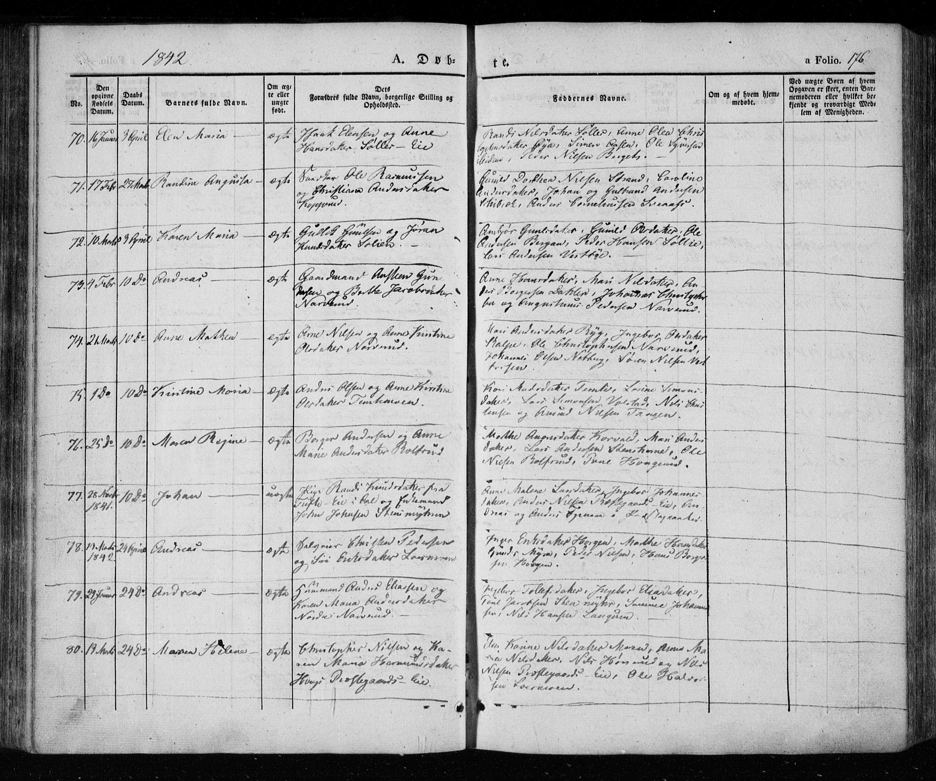 Eiker kirkebøker, SAKO/A-4/F/Fa/L0013a: Parish register (official) no. I 13A, 1832-1845, p. 176