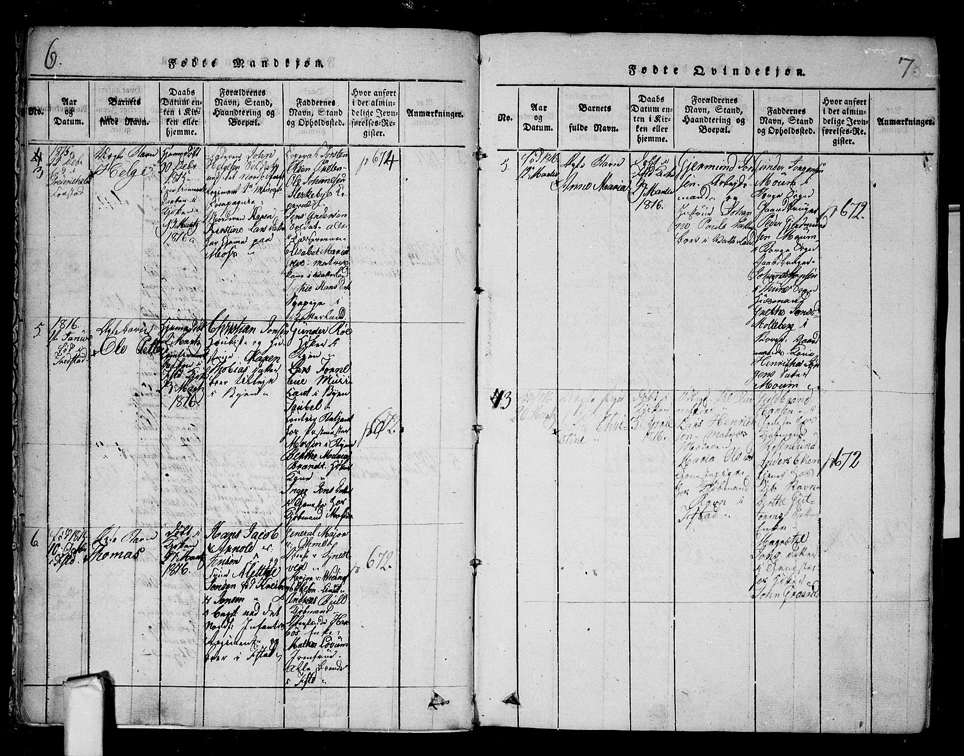 Fredrikstad prestekontor Kirkebøker, SAO/A-11082/F/Fa/L0004: Parish register (official) no. 4, 1816-1834, p. 6-7