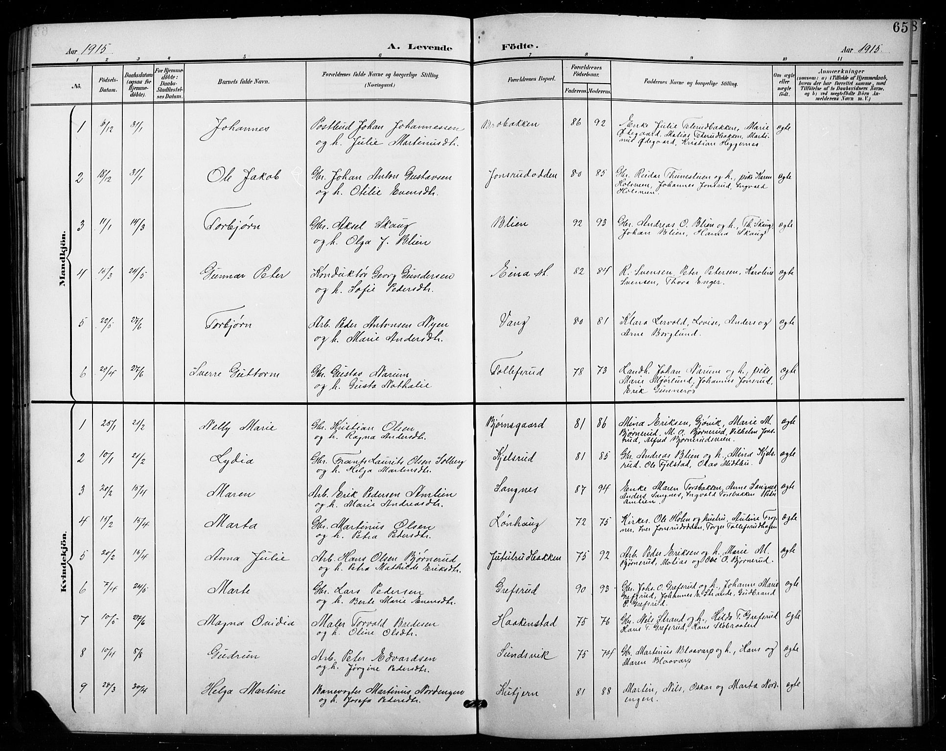 Vestre Toten prestekontor, SAH/PREST-108/H/Ha/Hab/L0016: Parish register (copy) no. 16, 1901-1915, p. 65