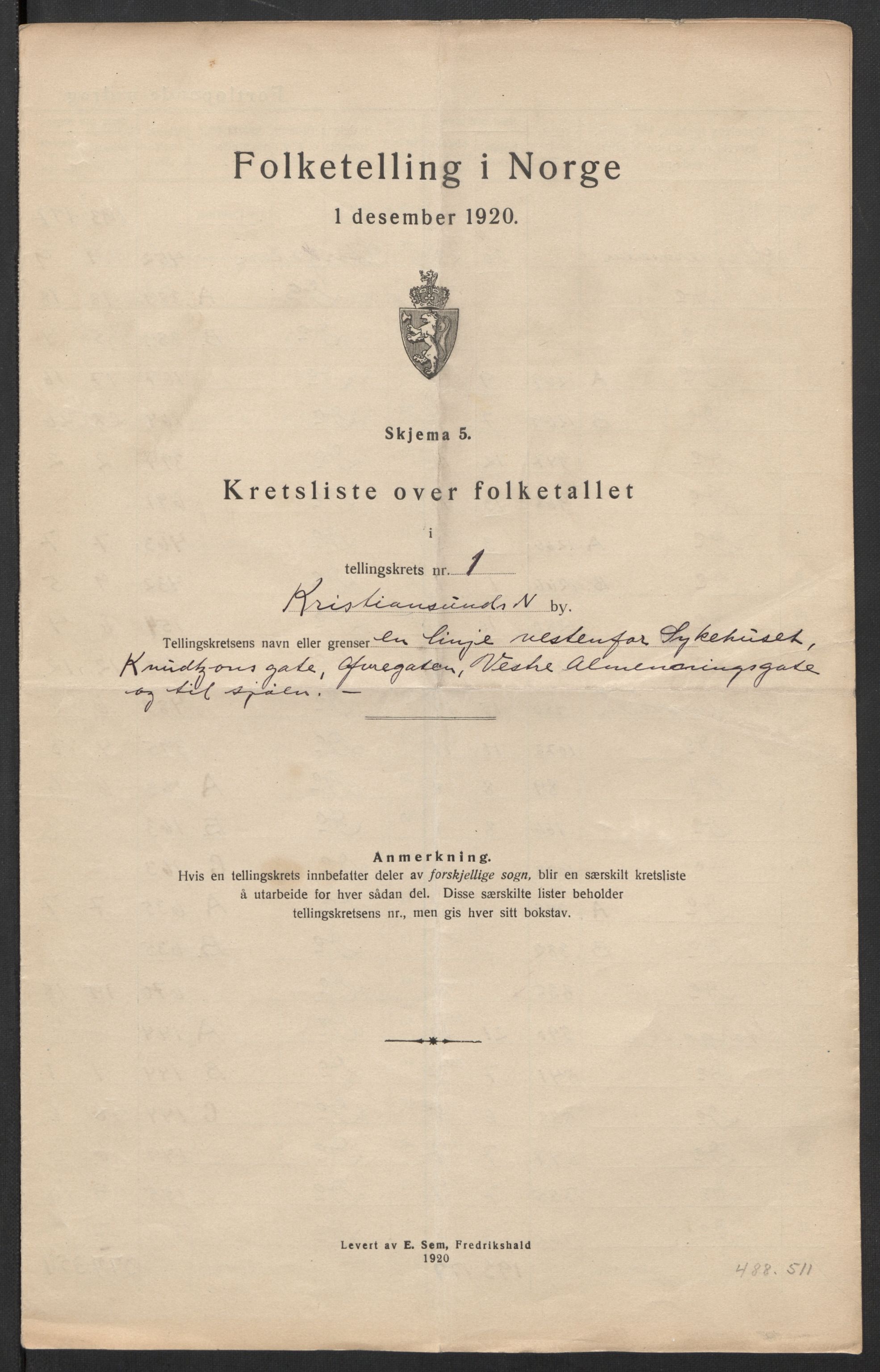 SAT, 1920 census for Kristiansund, 1920, p. 6