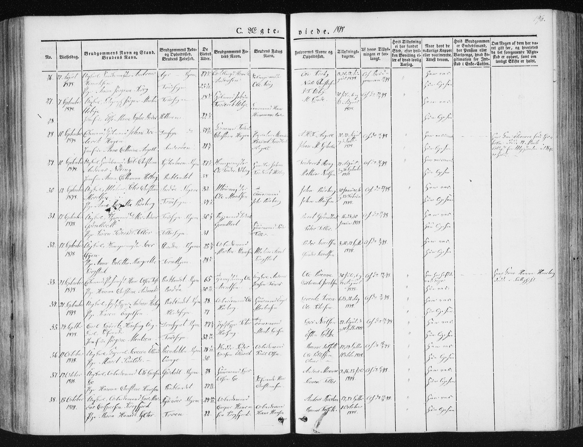 Ministerialprotokoller, klokkerbøker og fødselsregistre - Sør-Trøndelag, SAT/A-1456/602/L0110: Parish register (official) no. 602A08, 1840-1854, p. 196