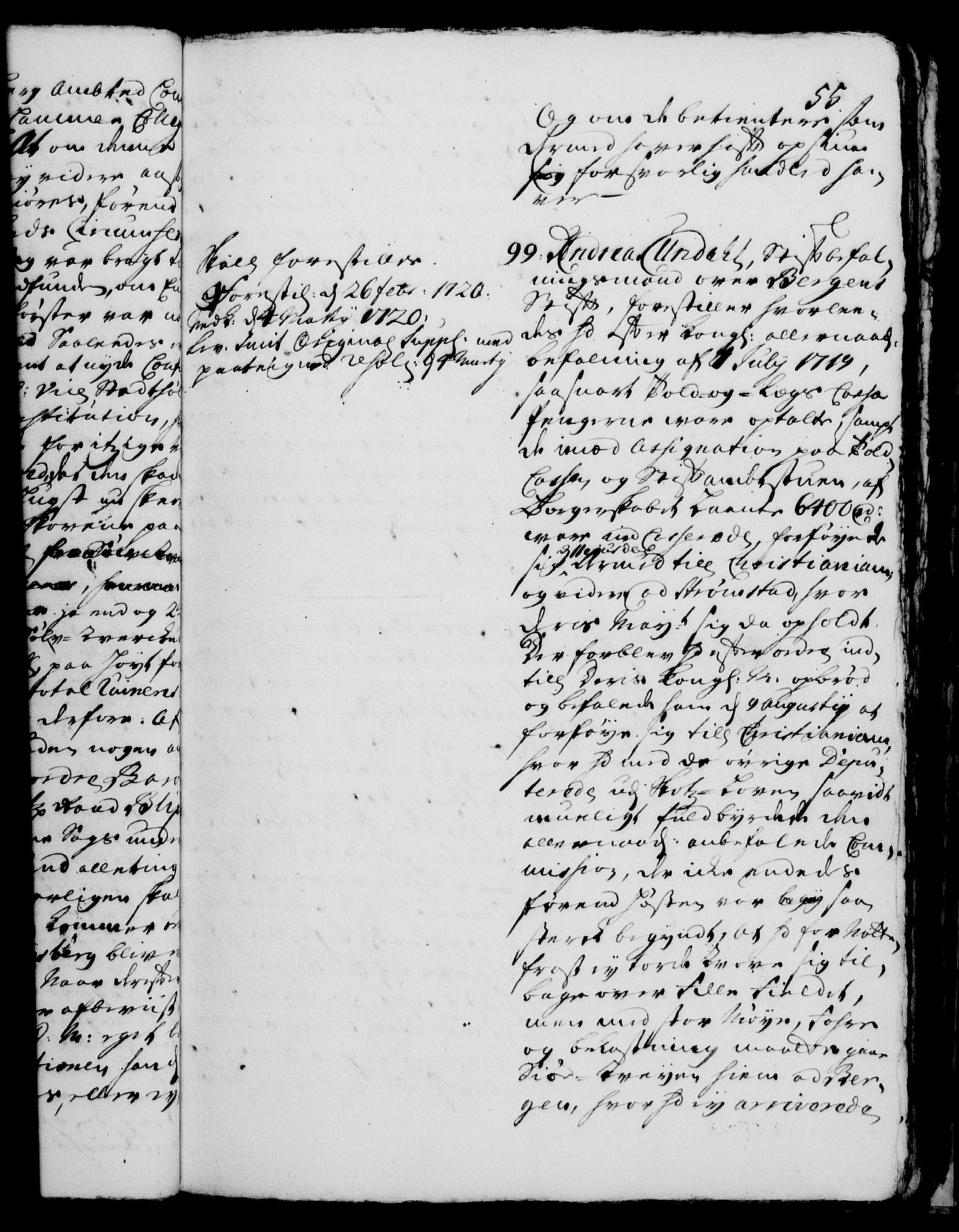 Rentekammeret, Kammerkanselliet, AV/RA-EA-3111/G/Gh/Gha/L0001: Norsk ekstraktmemorialprotokoll, sak. 1-375 (merket RK 53.46), 1720, p. 55