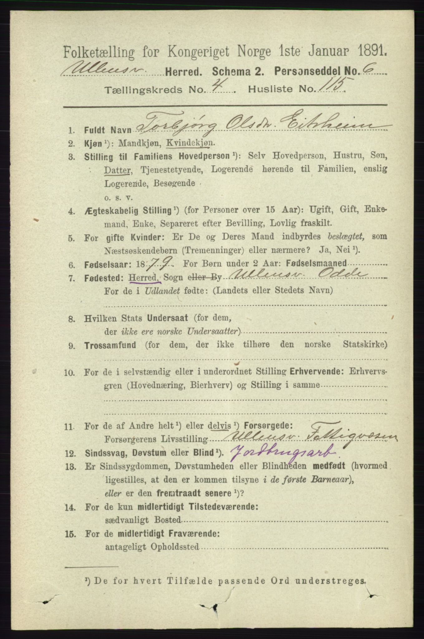 RA, 1891 census for 1230 Ullensvang, 1891, p. 1576