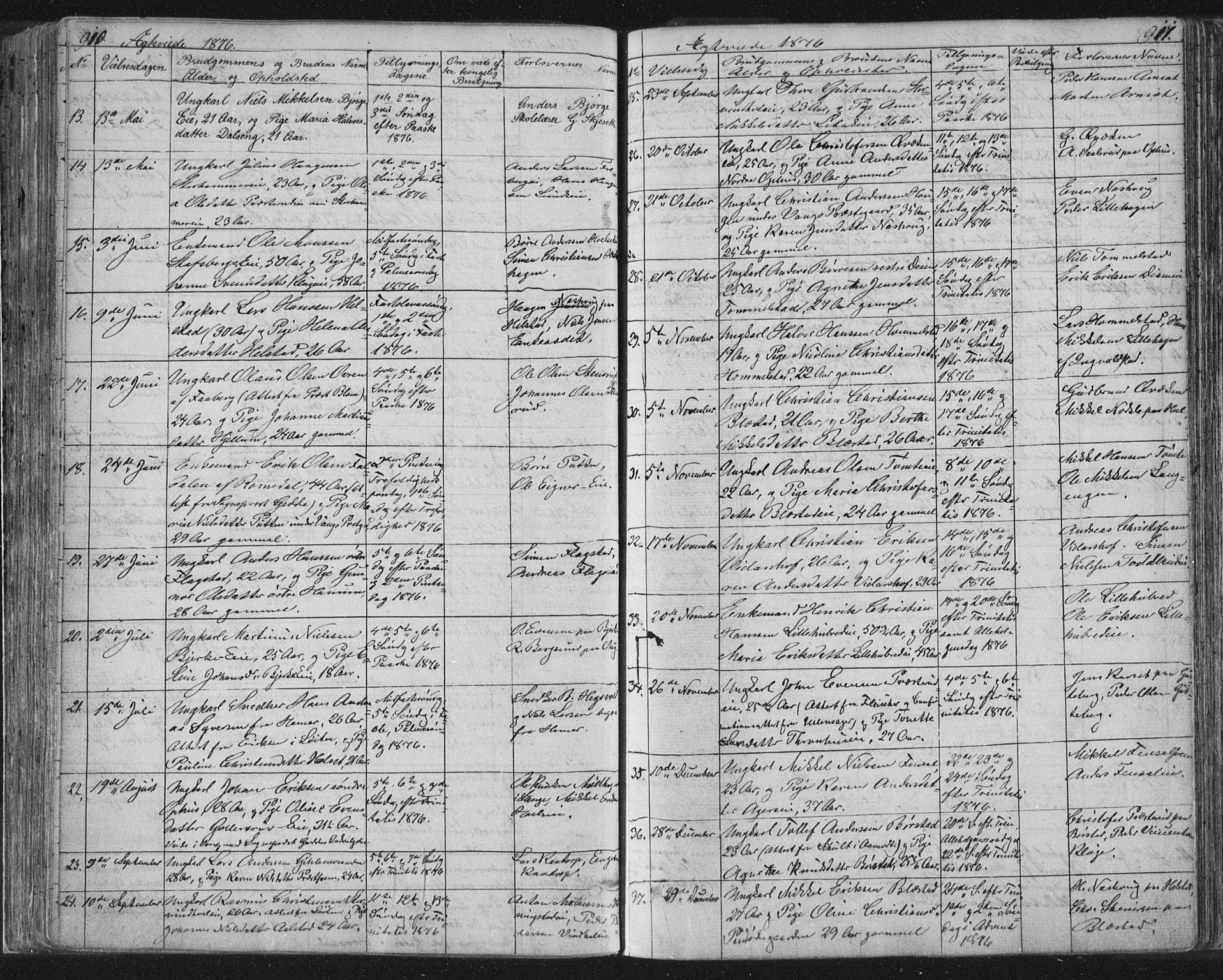 Vang prestekontor, Hedmark, SAH/PREST-008/H/Ha/Hab/L0010B: Parish register (copy) no. 10b, 1854-1896, p. 910-911