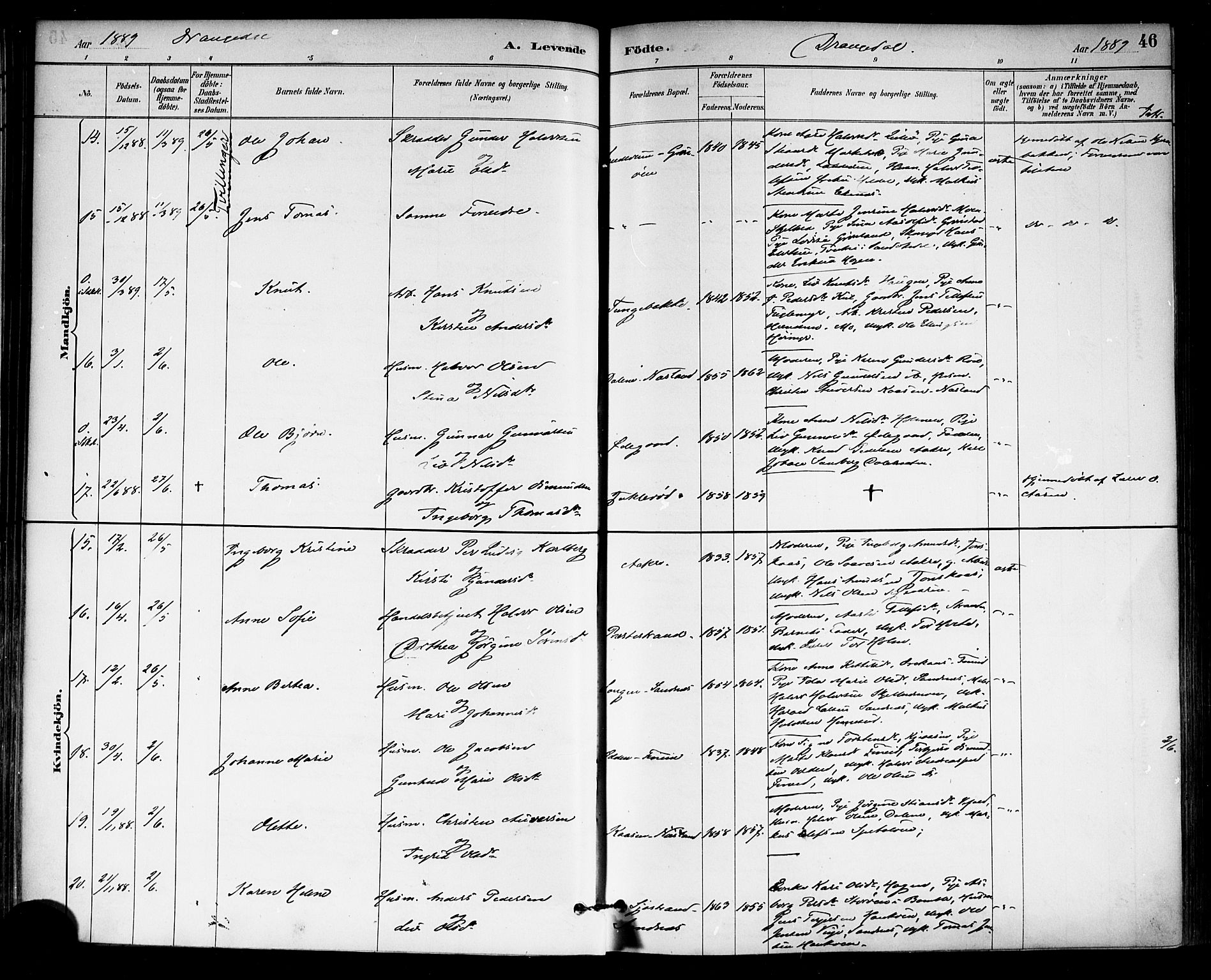 Drangedal kirkebøker, AV/SAKO-A-258/F/Fa/L0010: Parish register (official) no. 10 /1, 1885-1894, p. 46