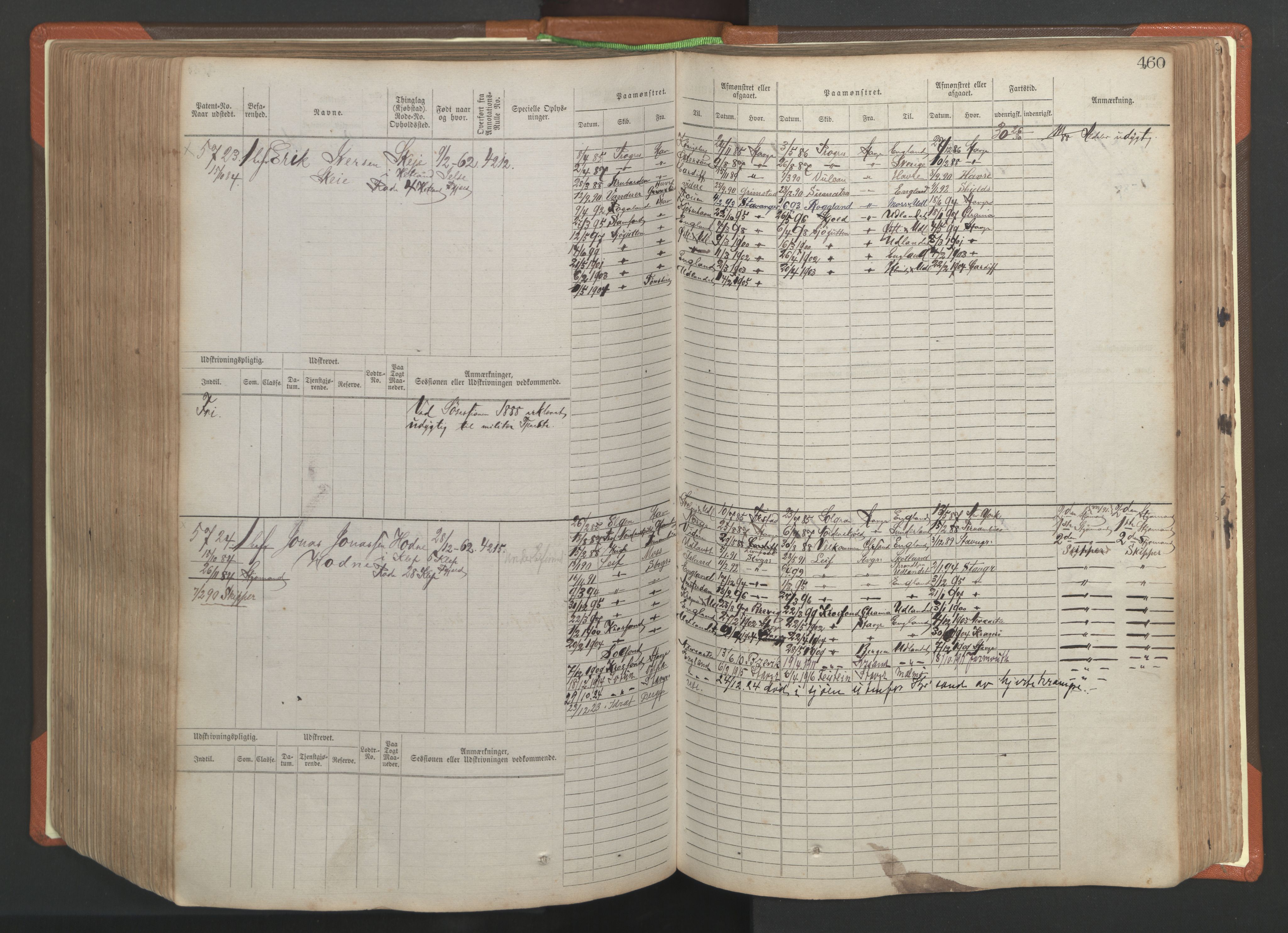 Stavanger sjømannskontor, AV/SAST-A-102006/F/Fb/Fbb/L0009: Sjøfartshovedrulle, patentnr. 4805-6006, 1879-1887, p. 466