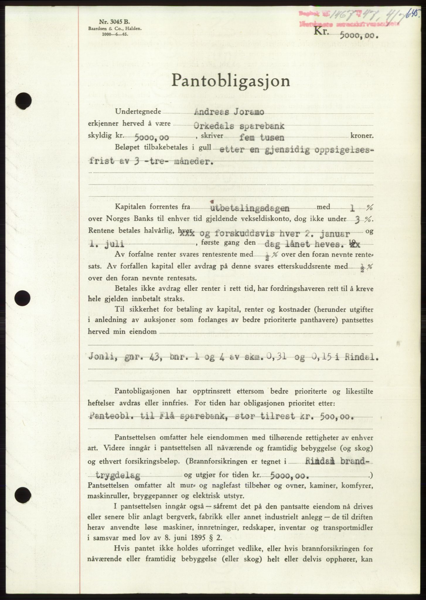 Nordmøre sorenskriveri, AV/SAT-A-4132/1/2/2Ca: Mortgage book no. B96, 1947-1947, Diary no: : 1467/1947