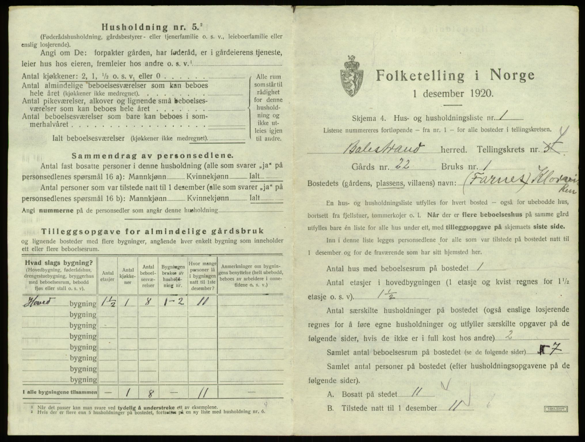 SAB, 1920 census for Balestrand, 1920, p. 282