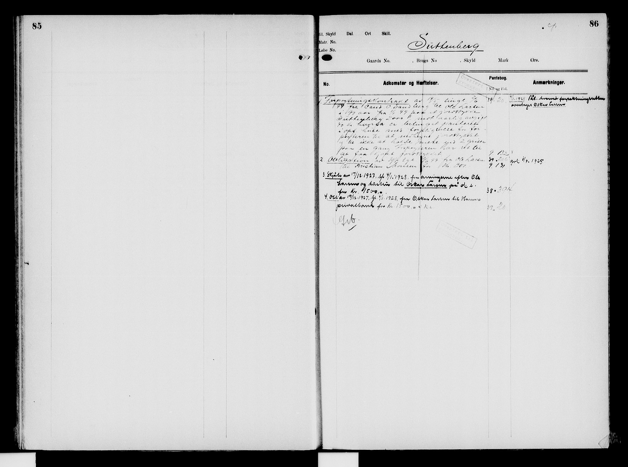 Nord-Hedmark sorenskriveri, SAH/TING-012/H/Ha/Had/Hade/L0008: Mortgage register no. 4.8, 1923-1940, p. 85-86