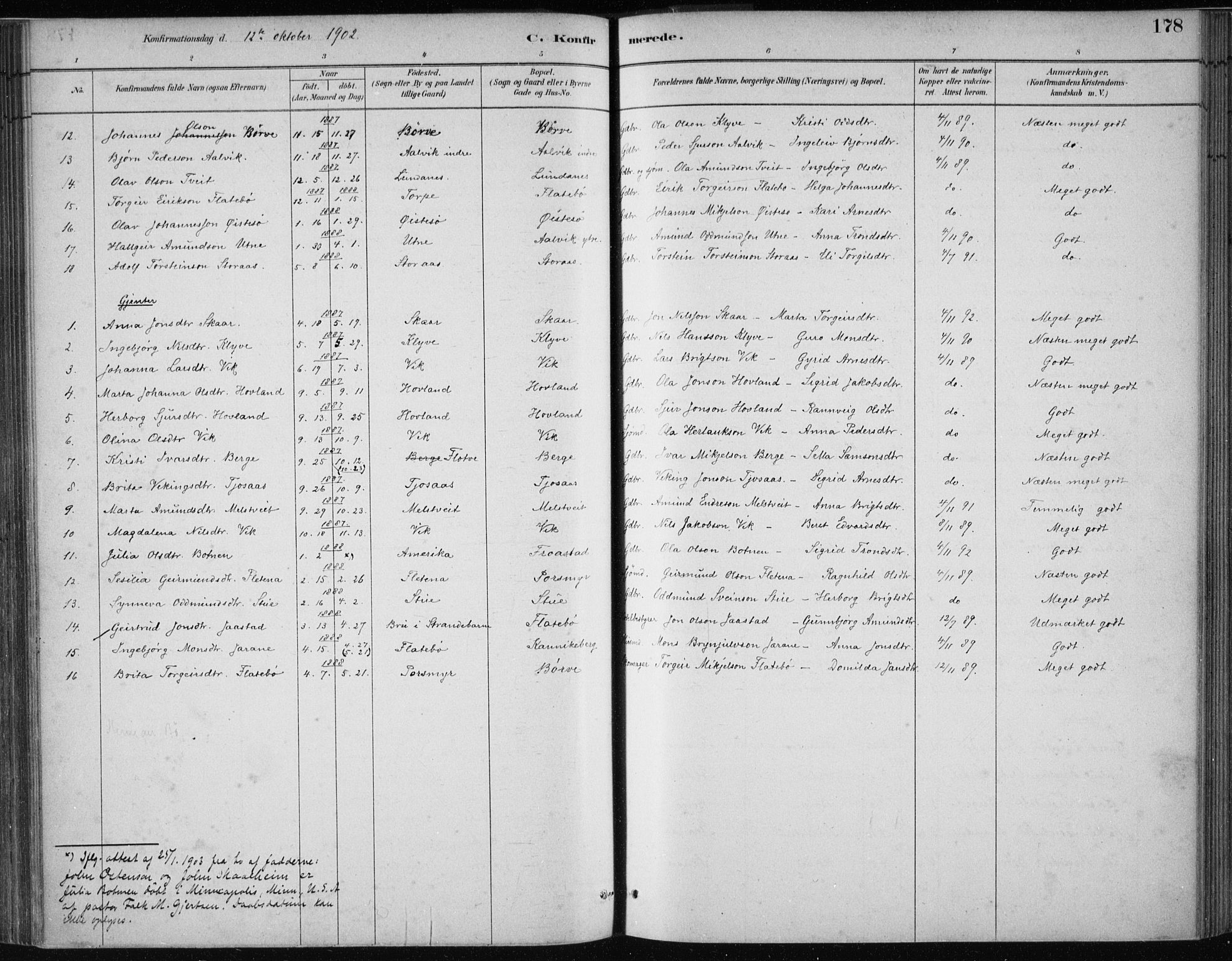 Kvam sokneprestembete, SAB/A-76201/H/Haa: Parish register (official) no. C  1, 1880-1906, p. 178