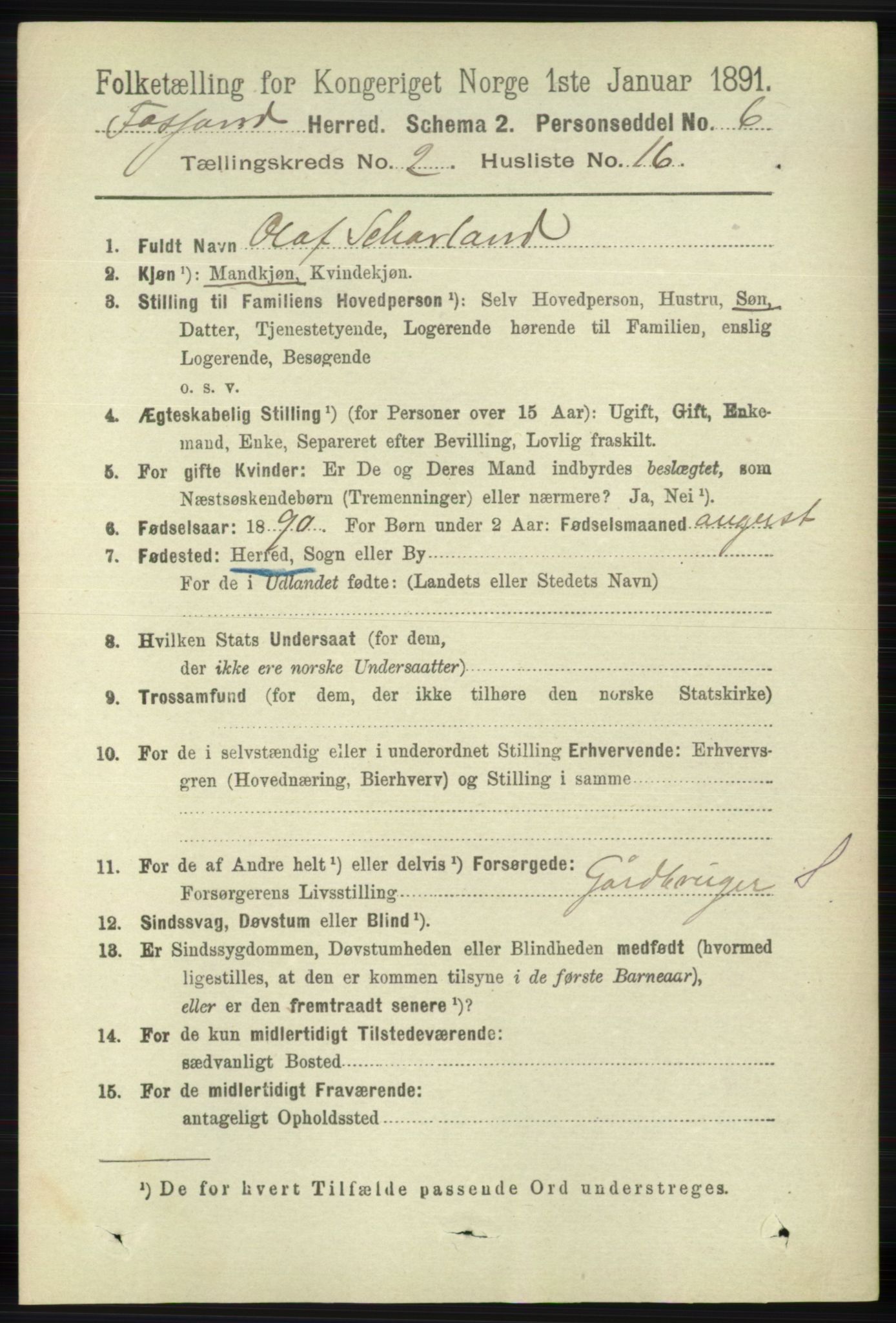 RA, 1891 census for 1129 Forsand, 1891, p. 290