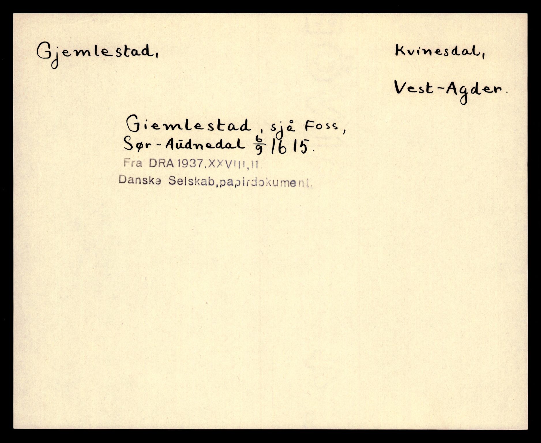 Riksarkivets diplomsamling, AV/RA-EA-5965/F35/F35e/L0026: Registreringssedler Vest-Agder 2, 1400-1700, p. 353