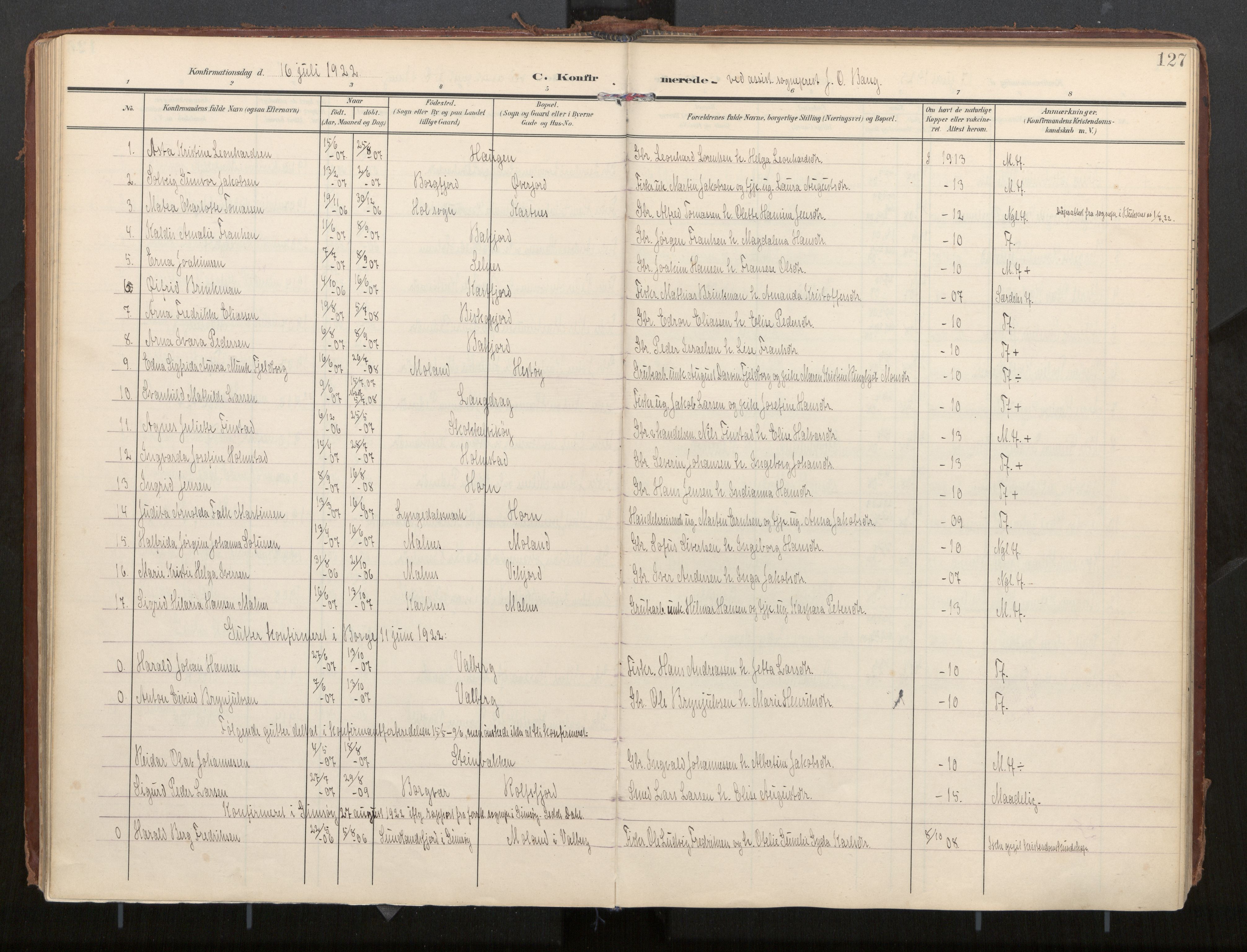 Ministerialprotokoller, klokkerbøker og fødselsregistre - Nordland, SAT/A-1459/884/L1194: Parish register (official) no. 884A02, 1906-1937, p. 127