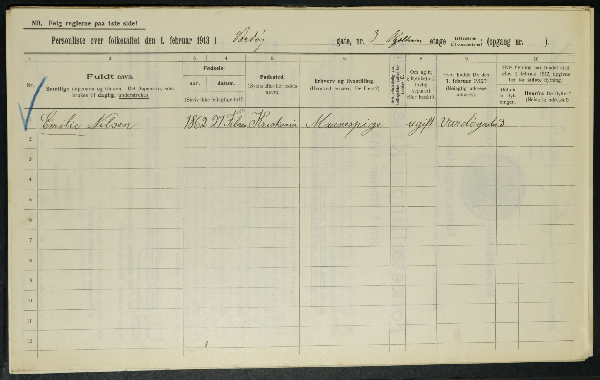 OBA, Municipal Census 1913 for Kristiania, 1913, p. 121735