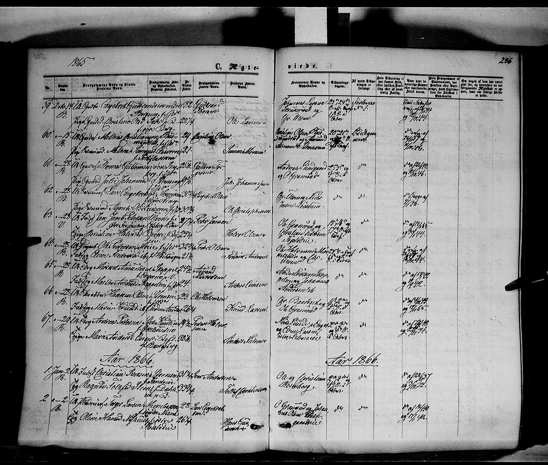 Ringsaker prestekontor, SAH/PREST-014/K/Ka/L0010: Parish register (official) no. 10, 1861-1869, p. 286