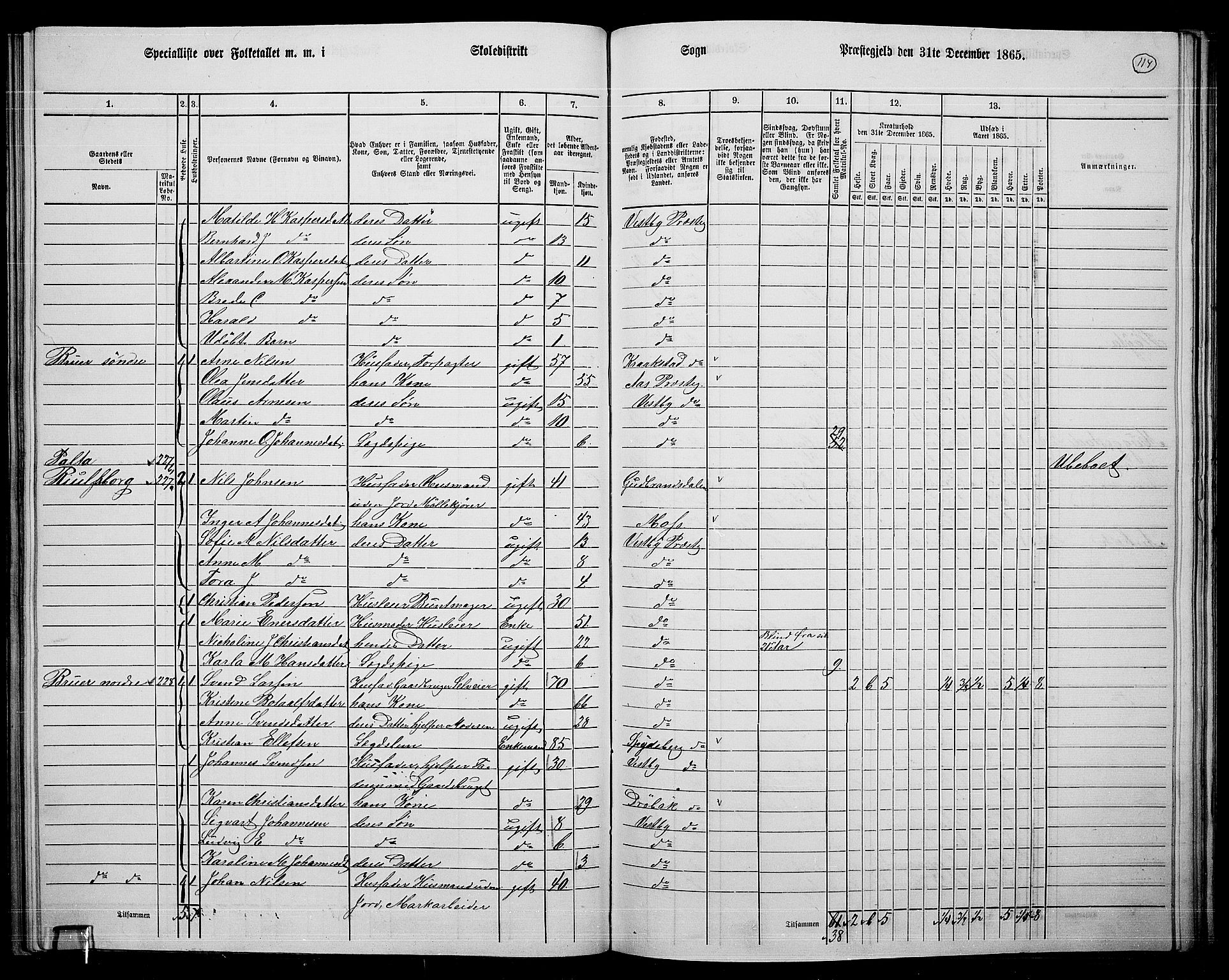 RA, 1865 census for Vestby, 1865, p. 108