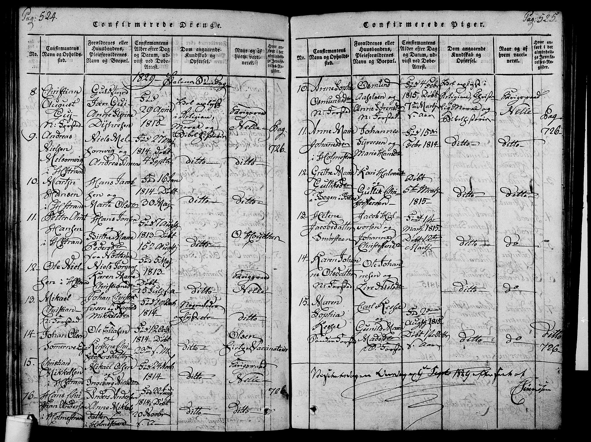 Holmestrand kirkebøker, SAKO/A-346/F/Fa/L0001: Parish register (official) no. 1, 1814-1840, p. 524-525