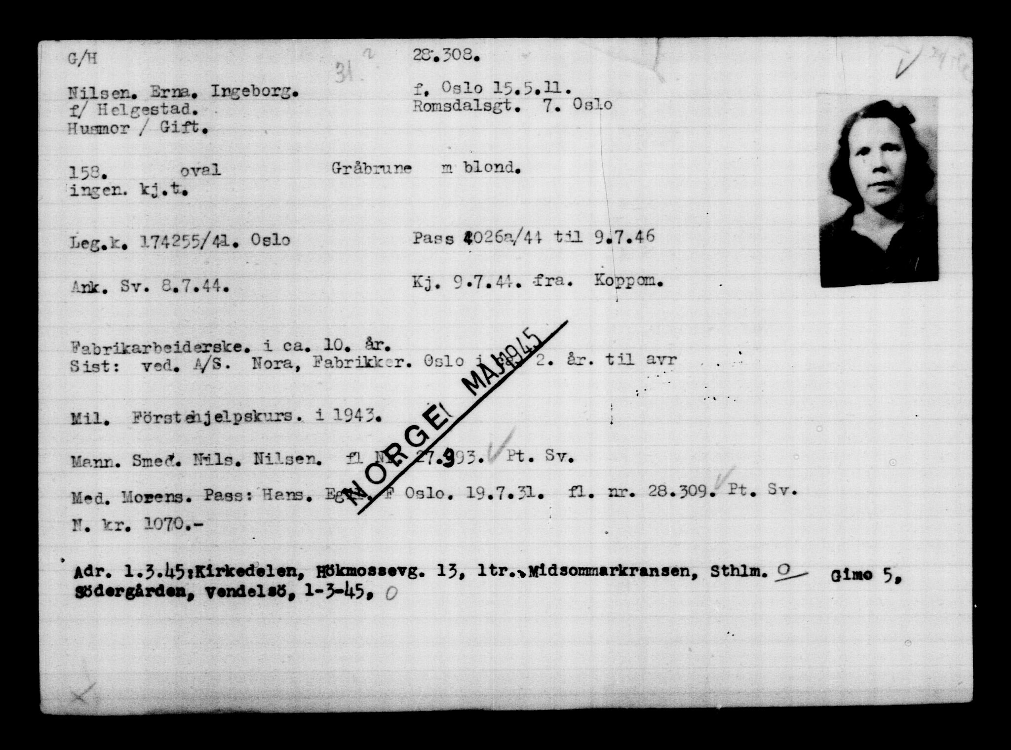 Utenriksstasjonene, Legasjonen i Stockholm, Flyktningkontoret, AV/RA-S-6753/V/Va/L0011: Kjesäterkartoteket, flyktninger med registreringsnr. 25300-28349, 1940-1945, p. 3205
