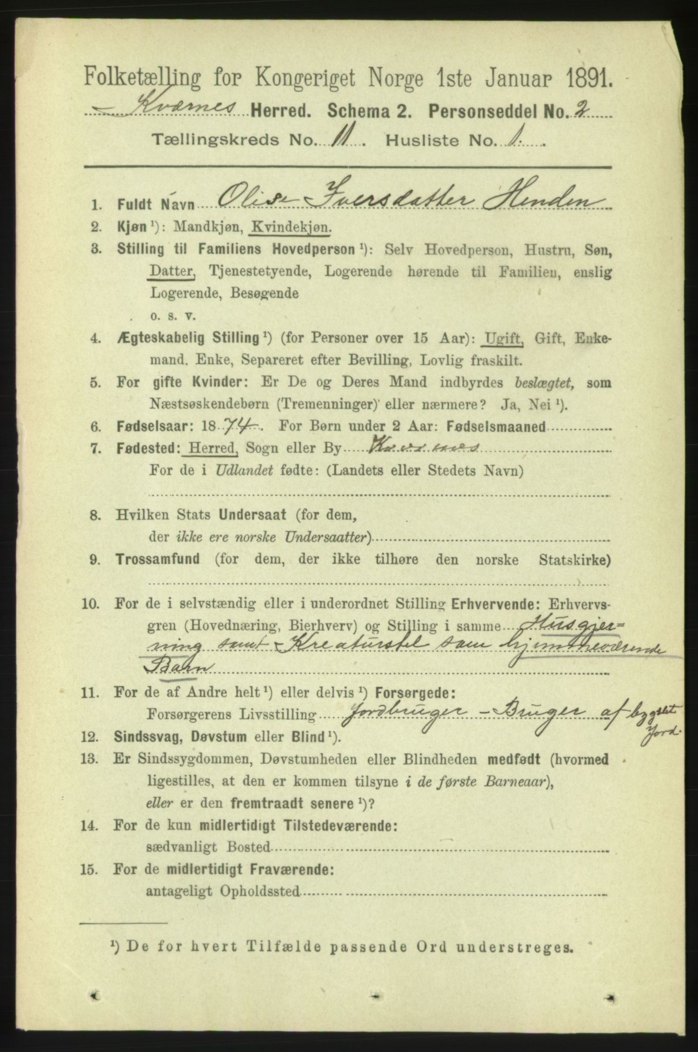 RA, 1891 census for 1553 Kvernes, 1891, p. 4814