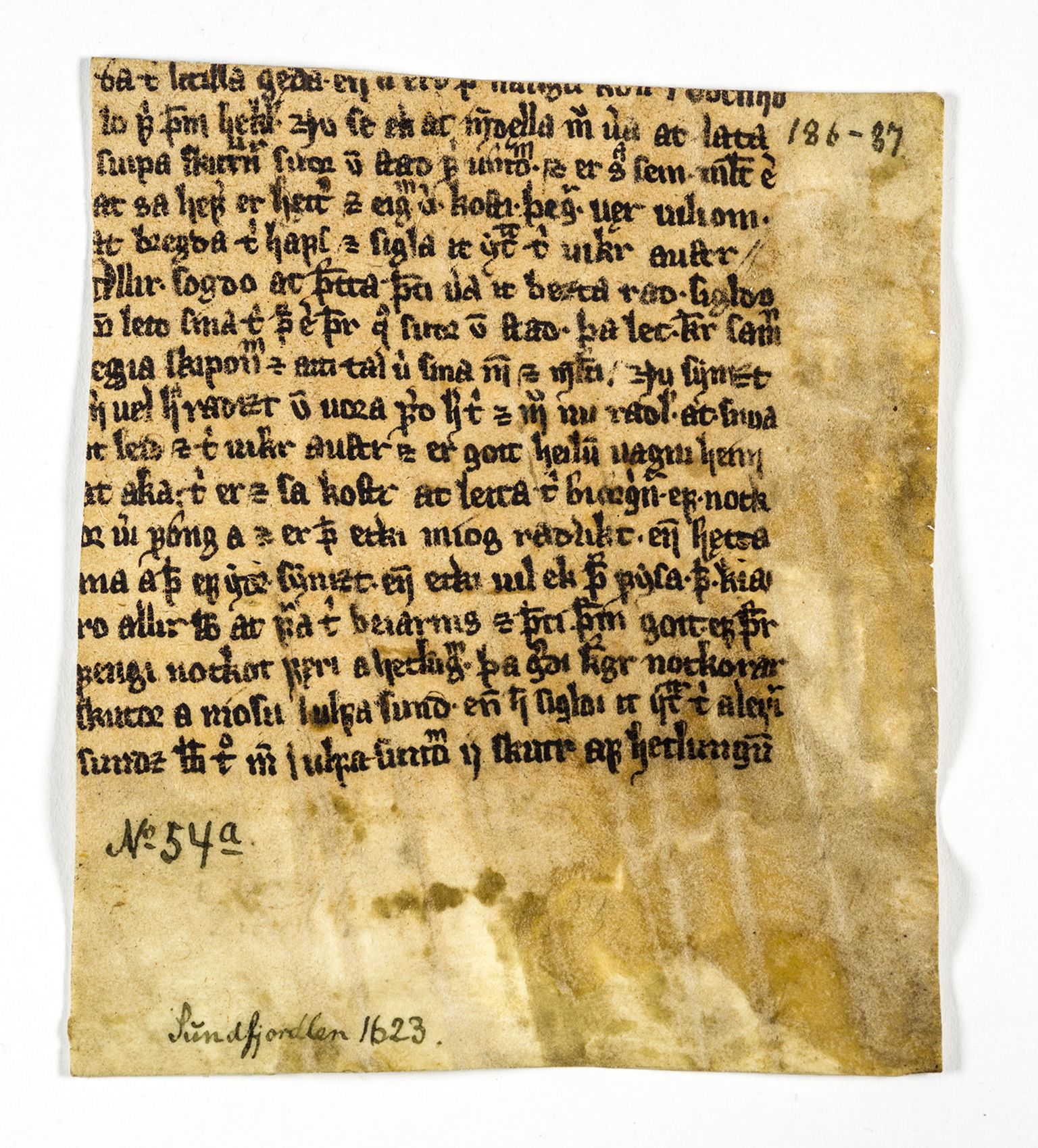 Riksarkivets diplomsamling, AV/RA-EA-5965/F26/L0005: Norrøne membranfragmenter bestand 51-66, 1100-1536, p. 43