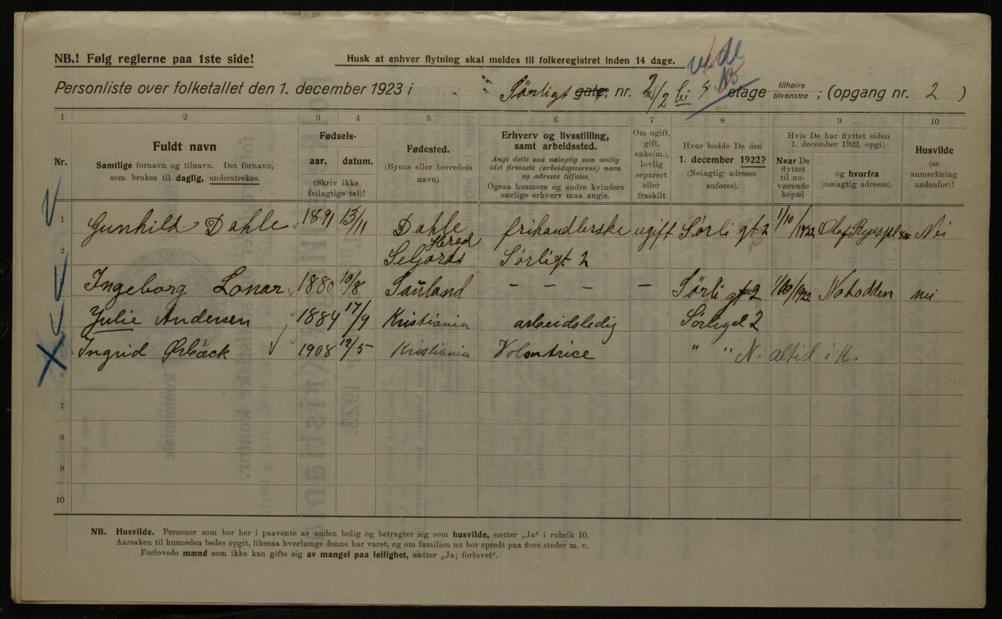 OBA, Municipal Census 1923 for Kristiania, 1923, p. 117847