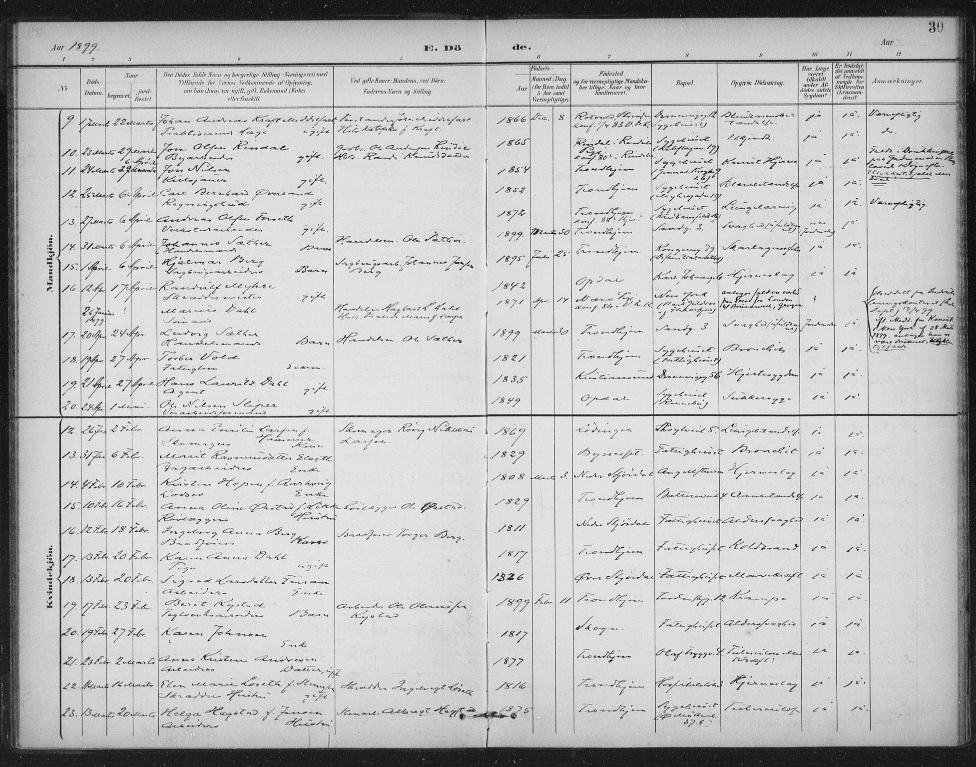 Ministerialprotokoller, klokkerbøker og fødselsregistre - Sør-Trøndelag, AV/SAT-A-1456/602/L0123: Parish register (official) no. 602A21, 1895-1910, p. 30