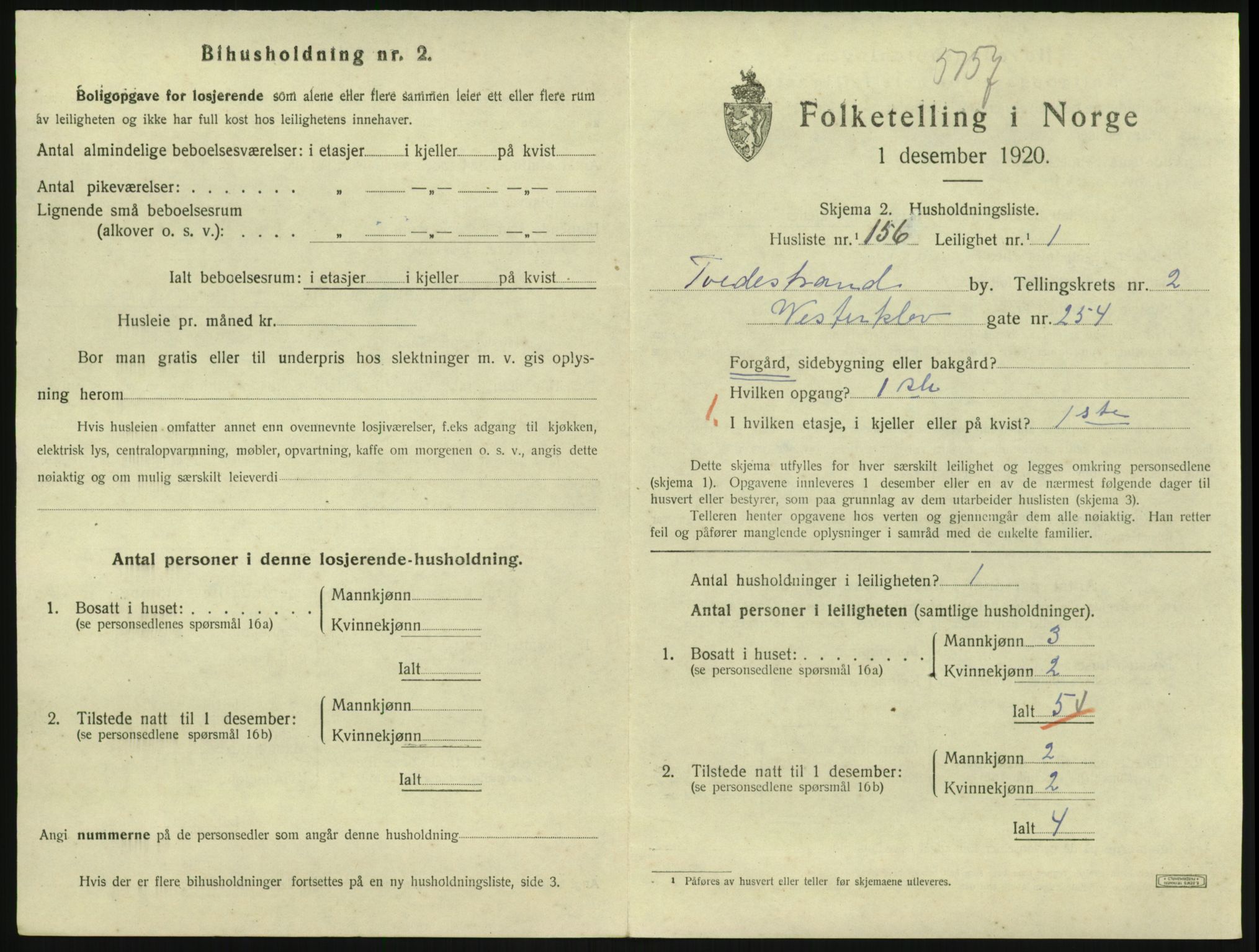 SAK, 1920 census for Tvedestrand, 1920, p. 1335