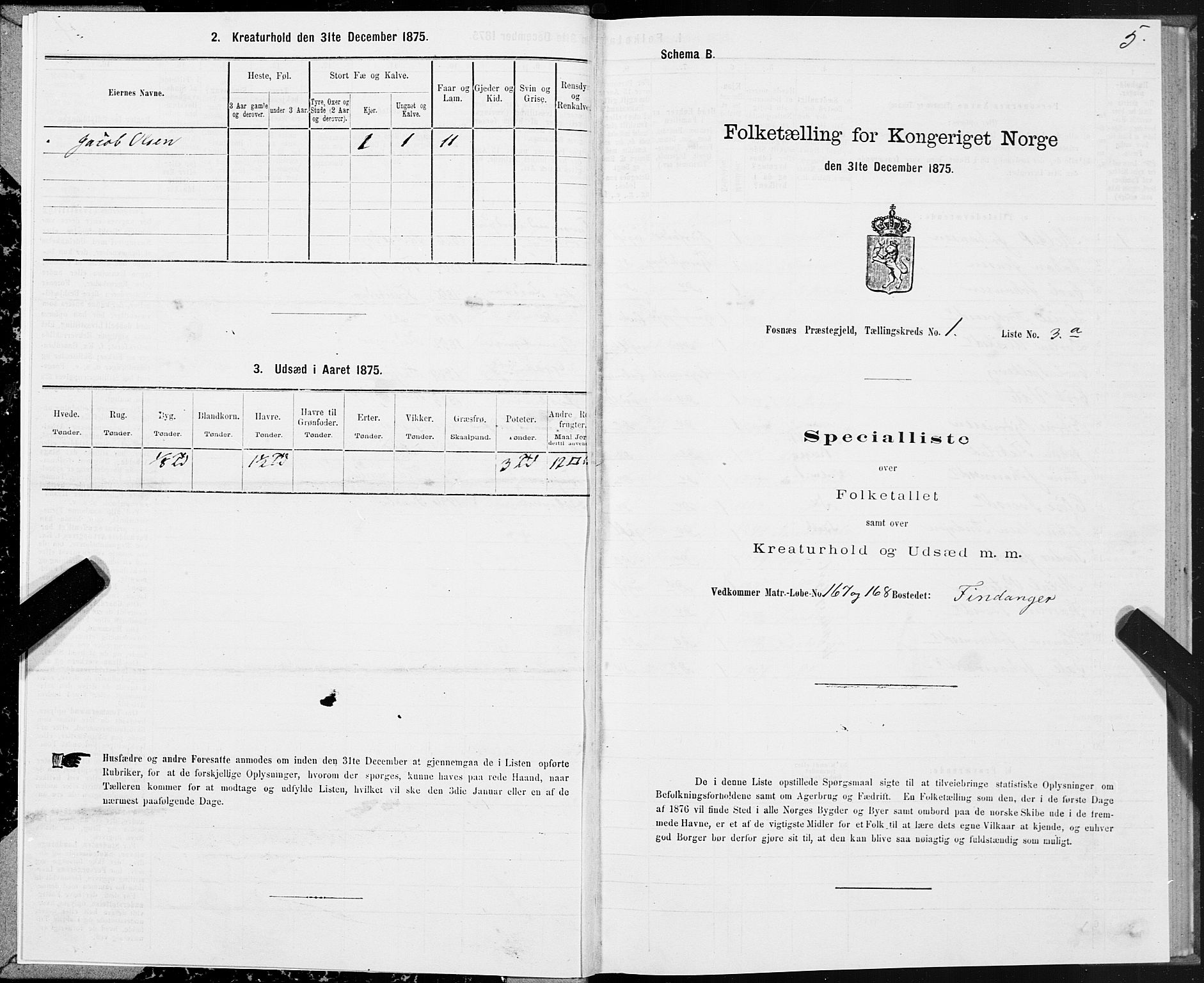 SAT, 1875 census for 1748P Fosnes, 1875, p. 1005