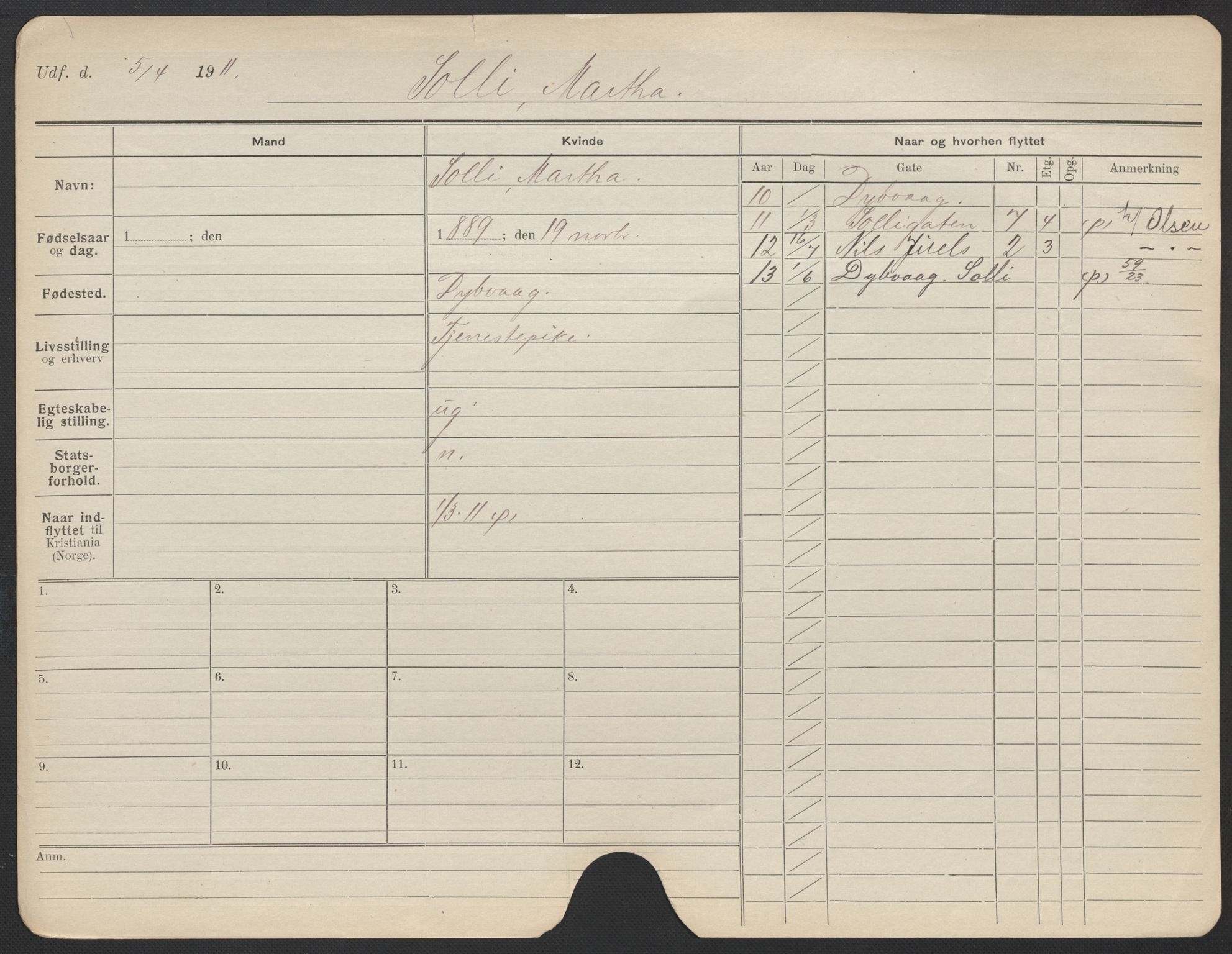 Oslo folkeregister, Registerkort, AV/SAO-A-11715/F/Fa/Fac/L0024: Kvinner, 1906-1914, p. 126a