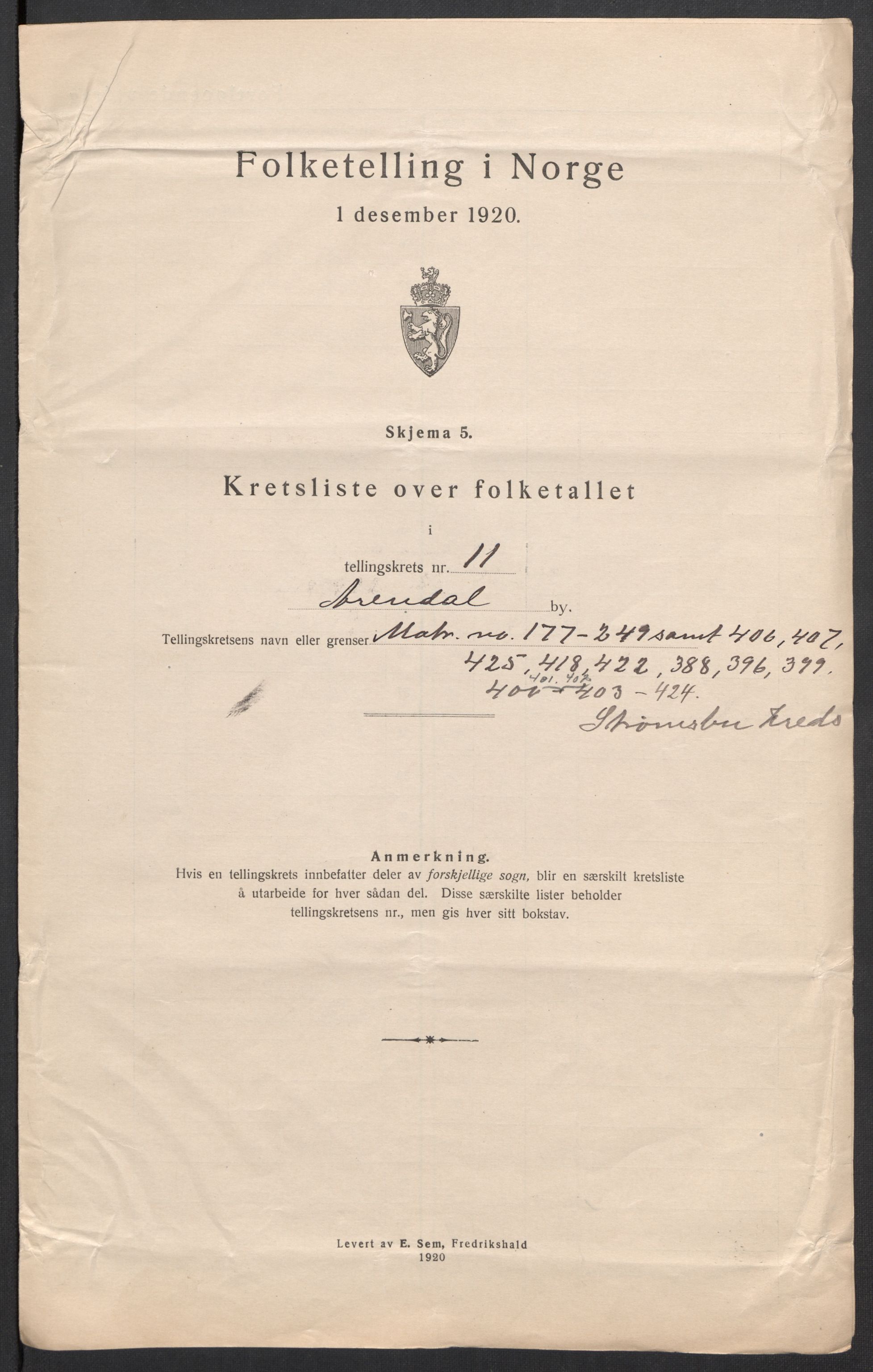 SAK, 1920 census for Arendal, 1920, p. 38