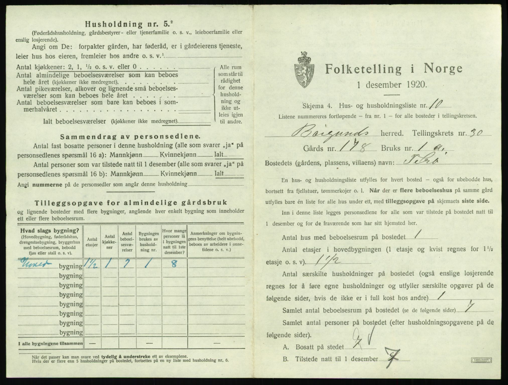 SAT, 1920 census for Borgund, 1920, p. 2392