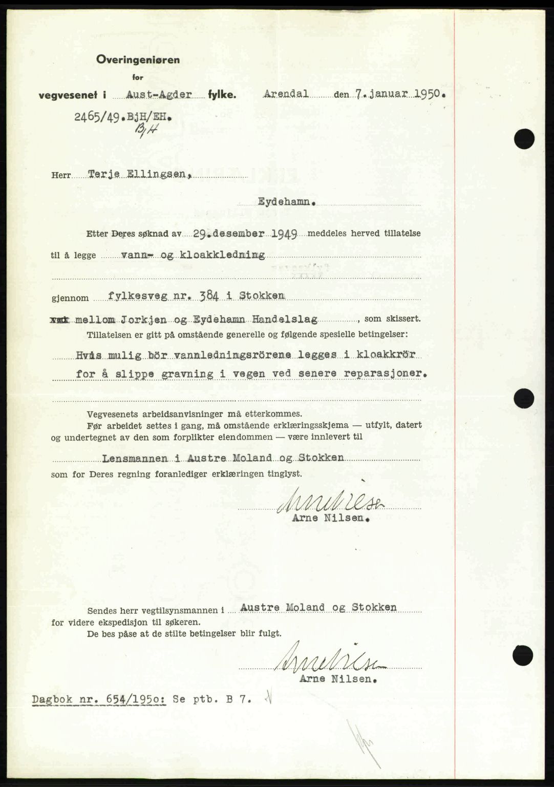 Nedenes sorenskriveri, AV/SAK-1221-0006/G/Gb/Gba/L0062: Mortgage book no. A14, 1949-1950, Diary no: : 653/1950