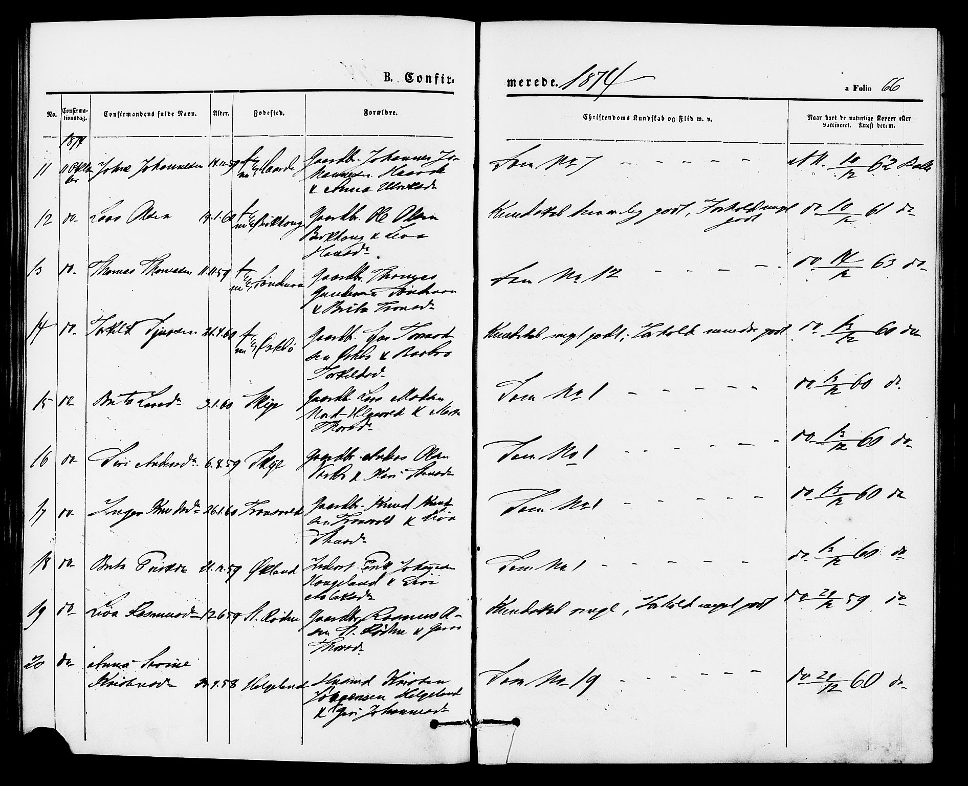 Vikedal sokneprestkontor, AV/SAST-A-101840/01/IV: Parish register (official) no. A 8, 1868-1885, p. 66