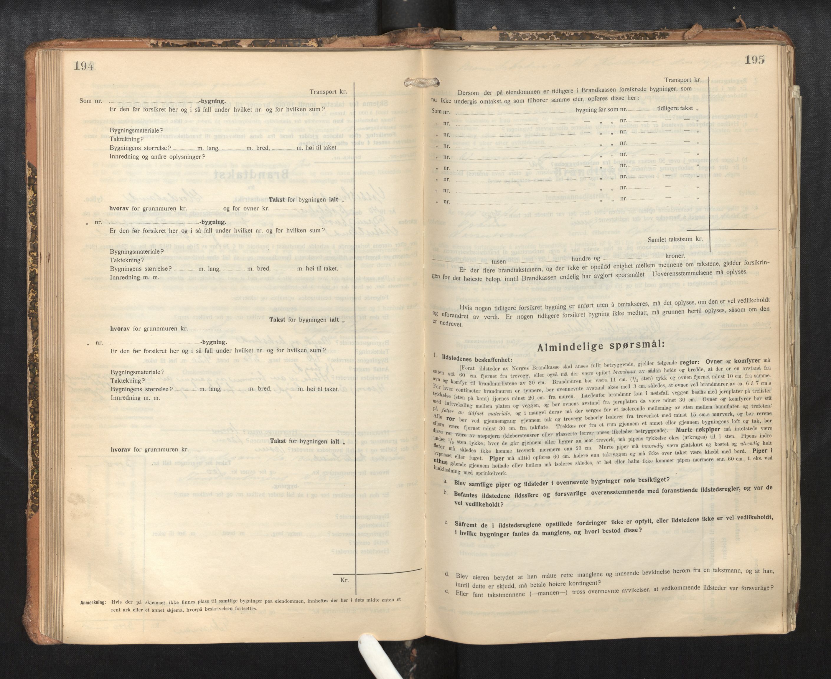 Lensmannen i Vossestrand, AV/SAB-A-35901/0012/L0002: Branntakstprotokoll, skjematakst, 1929-1955, p. 194-195