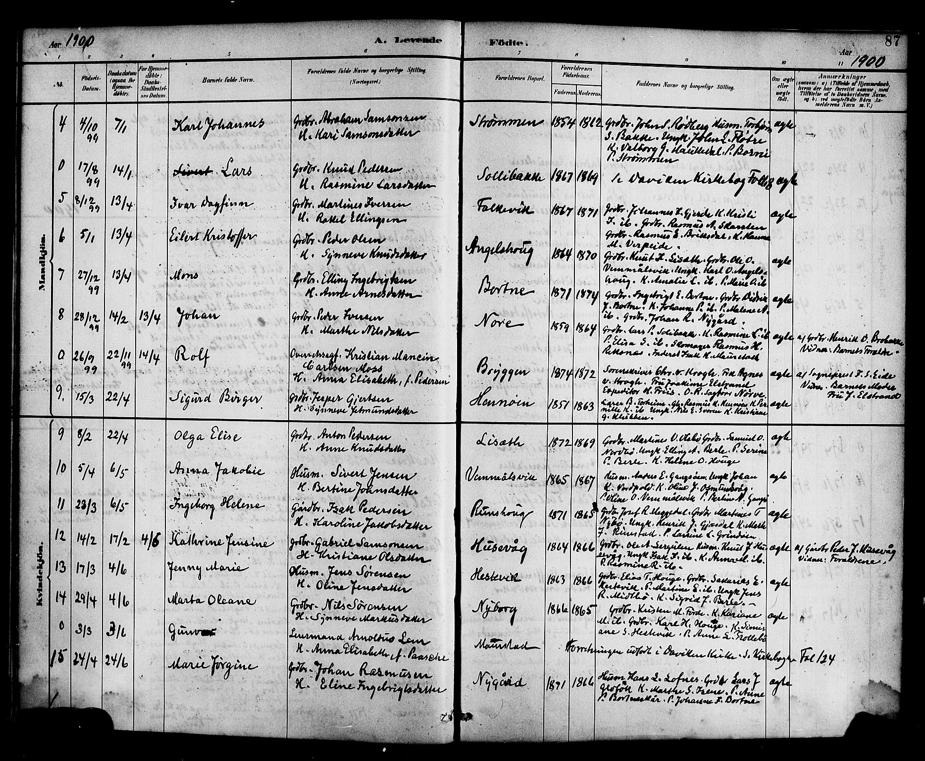 Davik sokneprestembete, AV/SAB-A-79701/H/Haa/Haad/L0001: Parish register (official) no. D 1, 1882-1900, p. 87