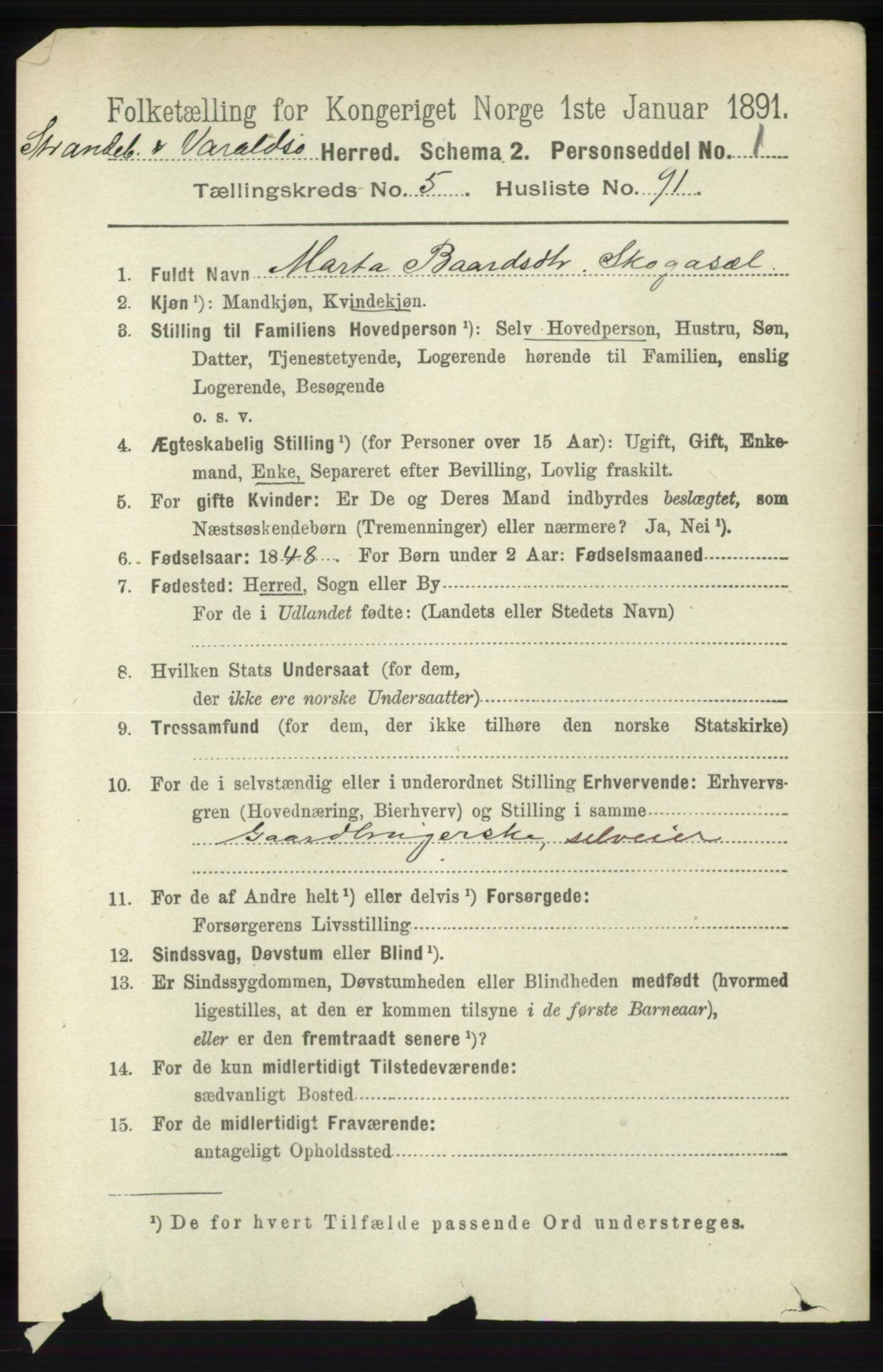 RA, 1891 census for 1226 Strandebarm og Varaldsøy, 1891, p. 2389