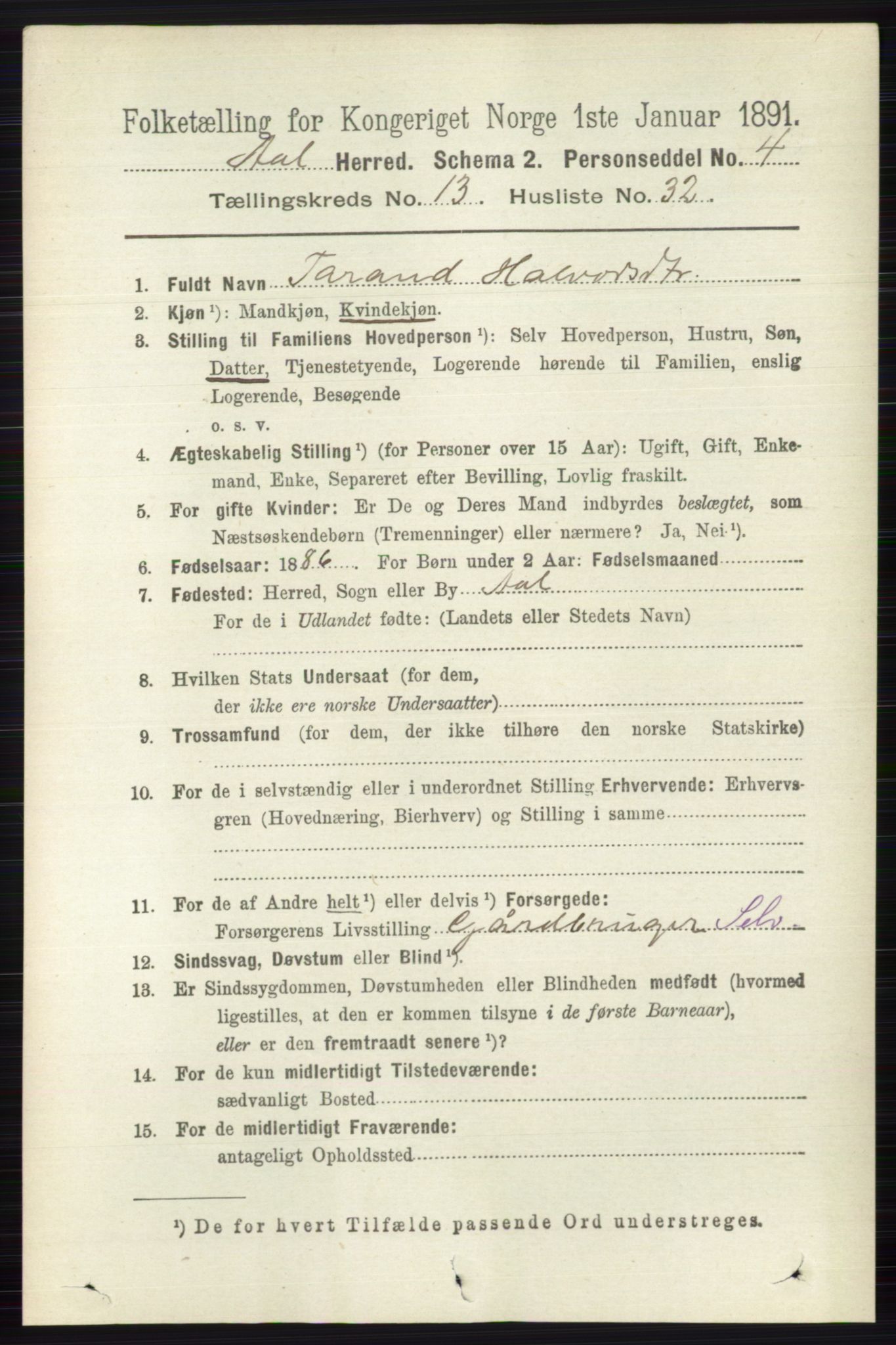 RA, 1891 census for 0619 Ål, 1891, p. 3431