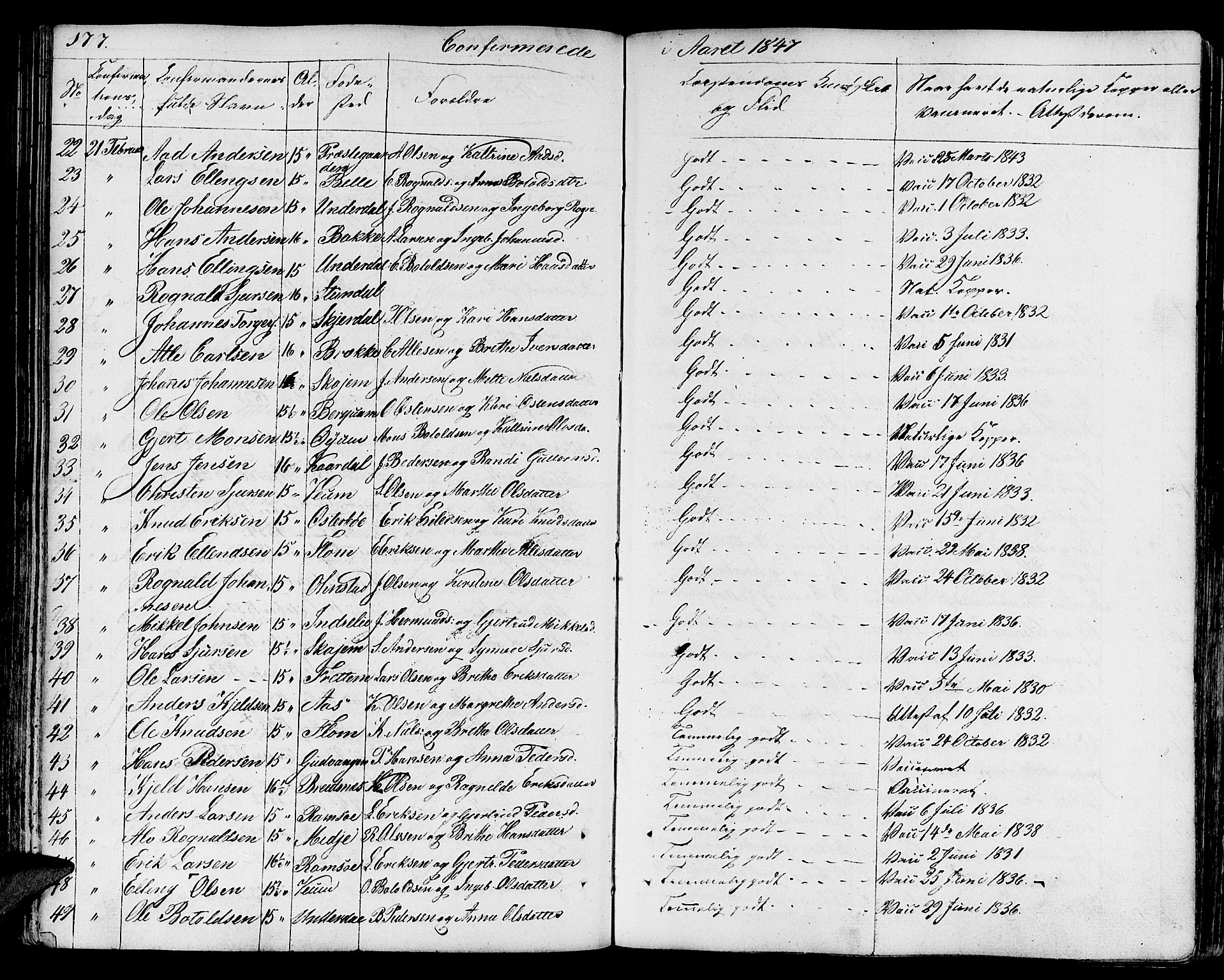 Aurland sokneprestembete, SAB/A-99937/H/Ha/Haa/L0006: Parish register (official) no. A 6, 1821-1859, p. 177