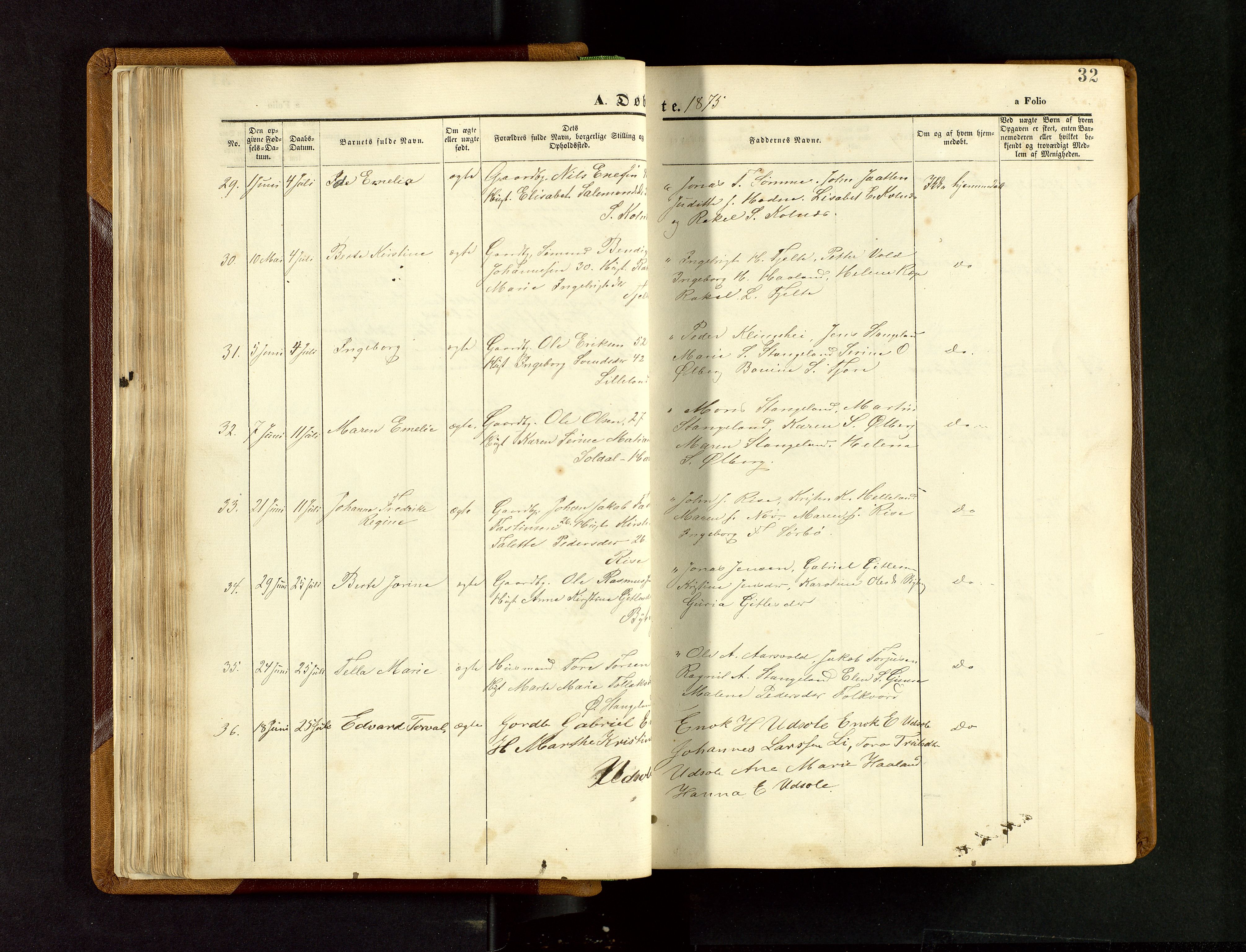 Håland sokneprestkontor, AV/SAST-A-101802/001/30BB/L0003: Parish register (copy) no. B 3, 1873-1893, p. 32