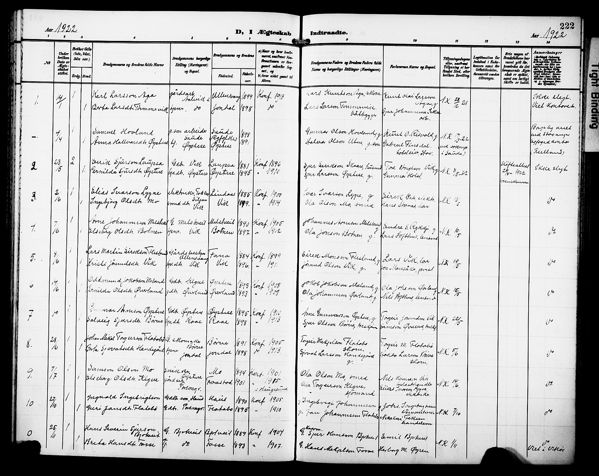 Kvam sokneprestembete, AV/SAB-A-76201/H/Hab: Parish register (copy) no. C 4, 1906-1931, p. 222