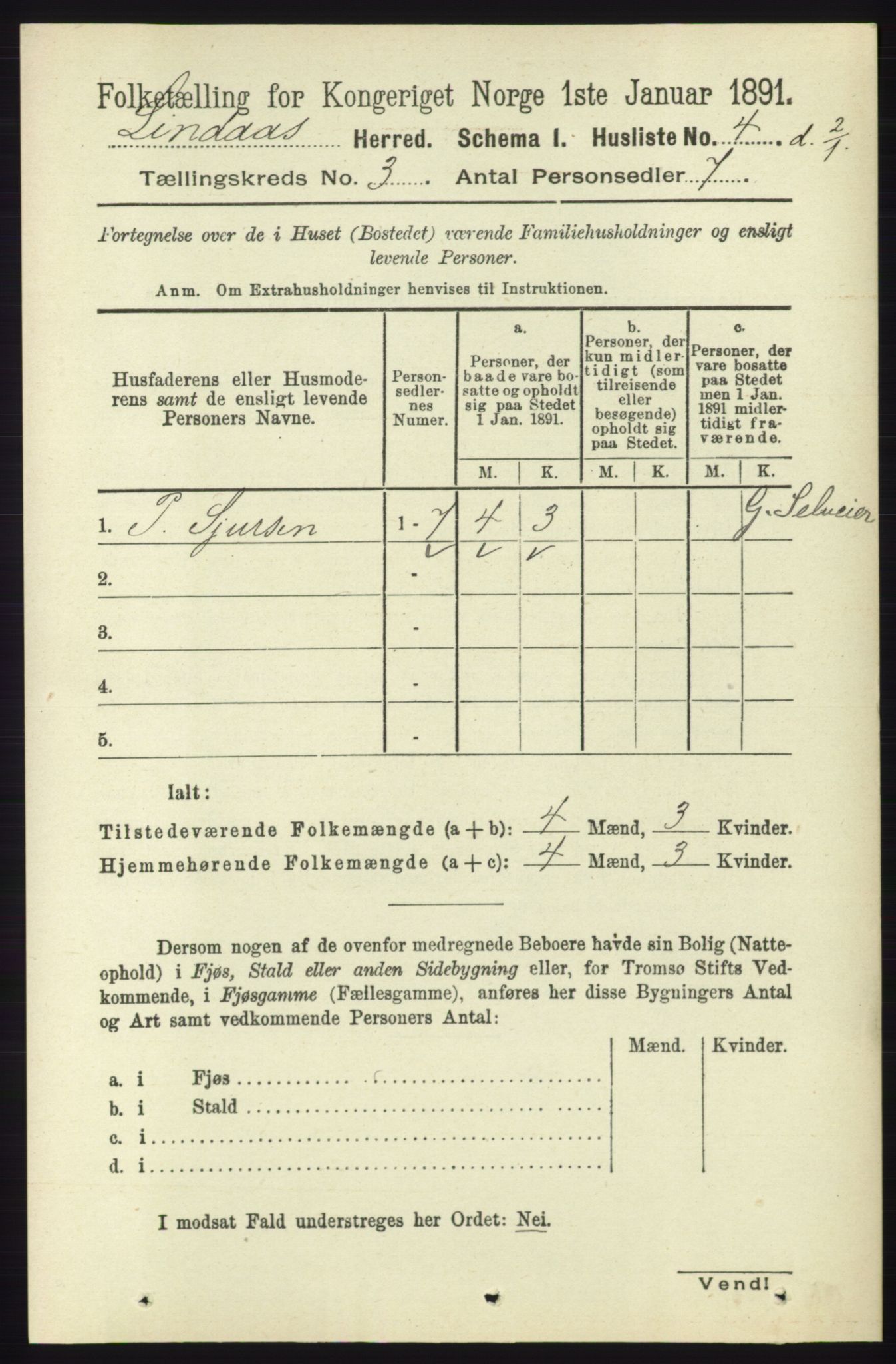 RA, 1891 census for 1263 Lindås, 1891, p. 760