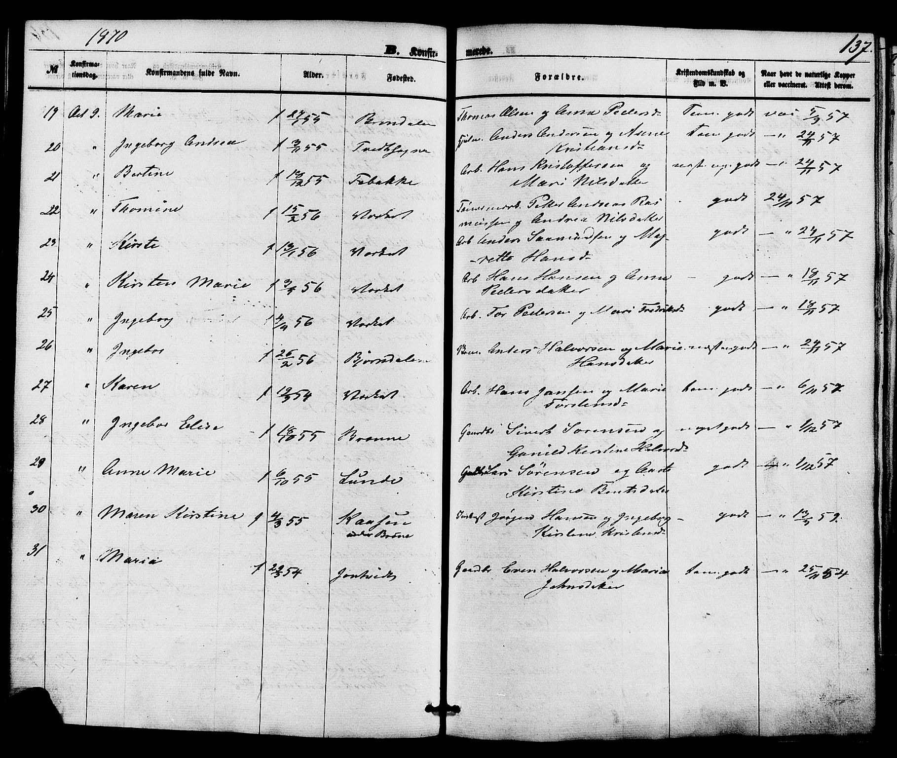 Holla kirkebøker, SAKO/A-272/F/Fa/L0007: Parish register (official) no. 7, 1869-1881, p. 137
