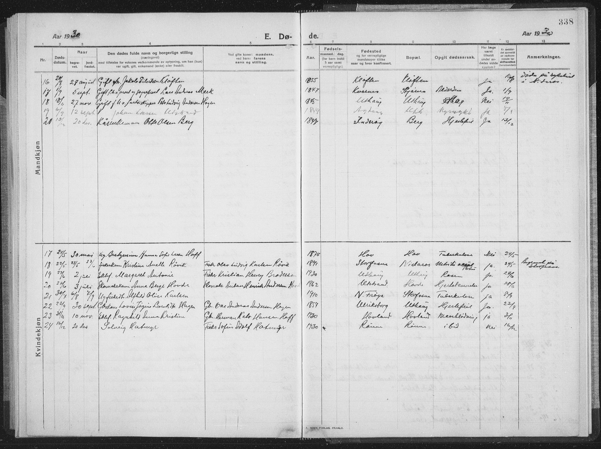 Ministerialprotokoller, klokkerbøker og fødselsregistre - Sør-Trøndelag, AV/SAT-A-1456/659/L0747: Parish register (copy) no. 659C04, 1913-1938, p. 338