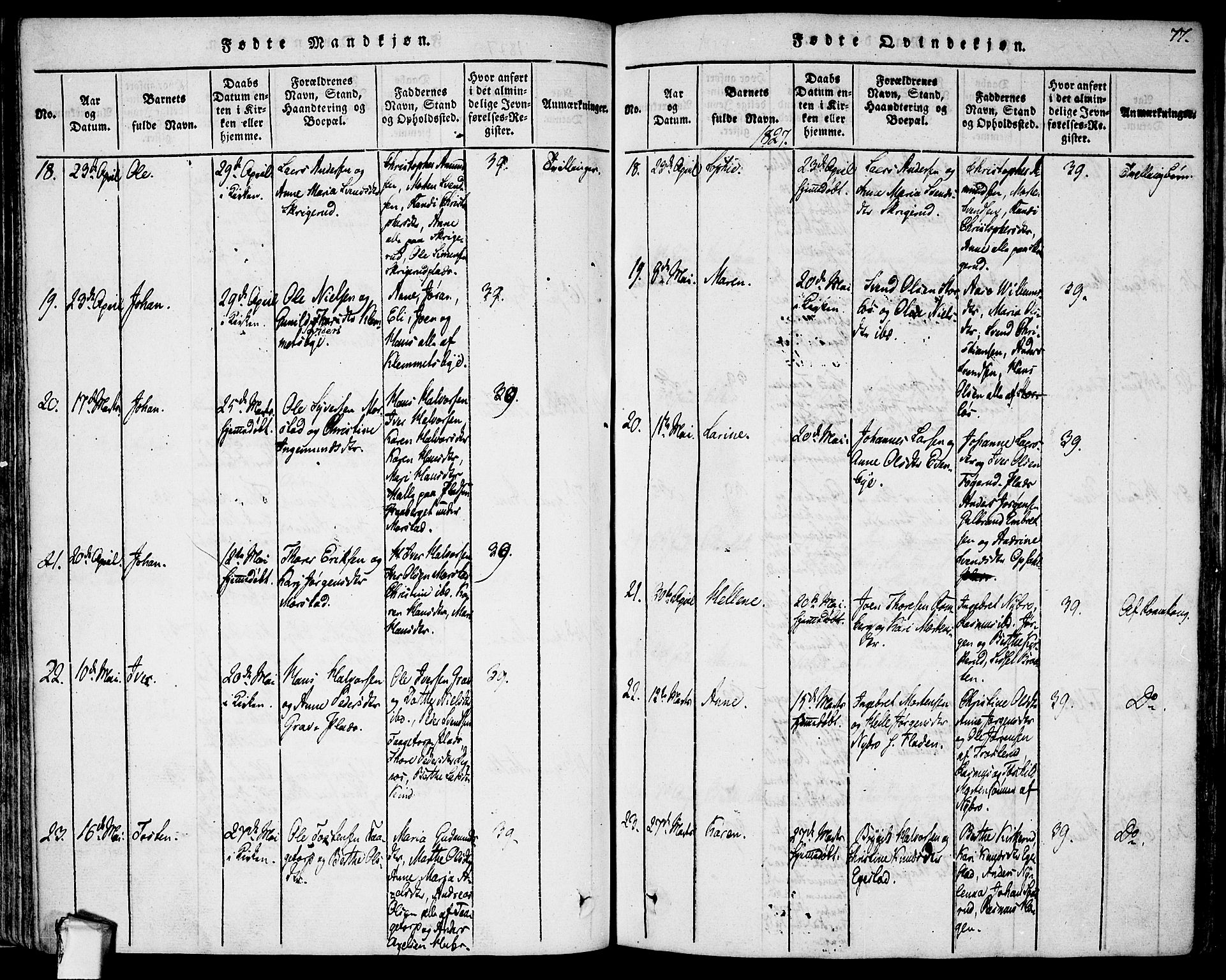 Rødenes prestekontor Kirkebøker, AV/SAO-A-2005/F/Fa/L0004: Parish register (official) no. I 4, 1814-1838, p. 77