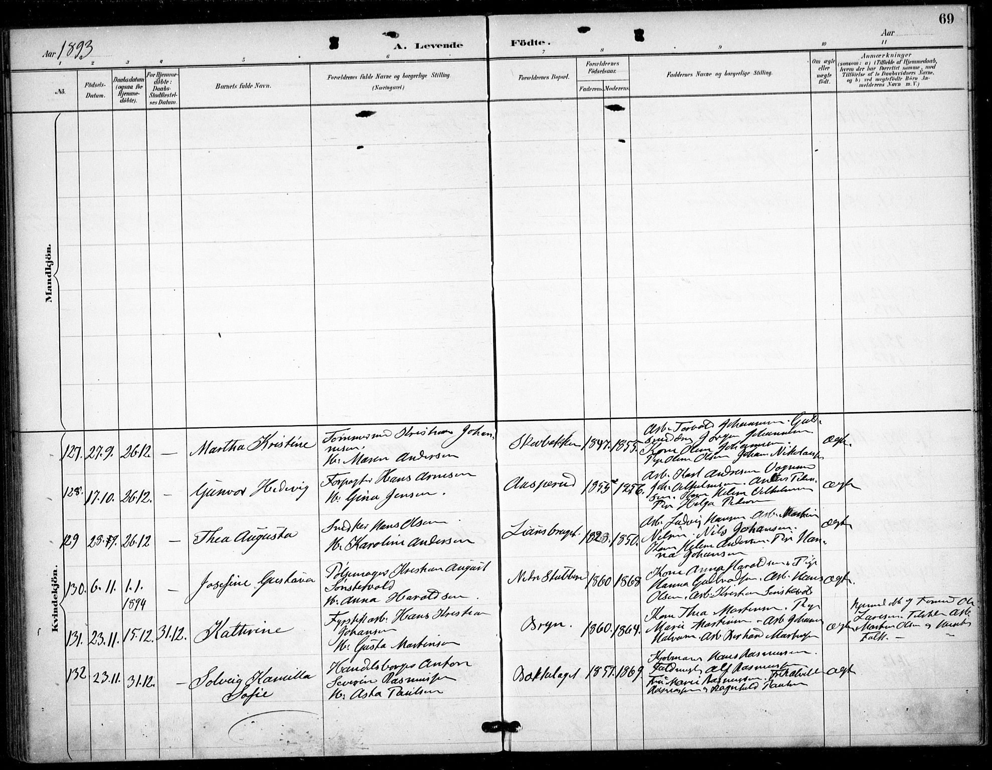 Østre Aker prestekontor Kirkebøker, AV/SAO-A-10840/F/Fa/L0009: Parish register (official) no. I 9, 1890-1894, p. 69