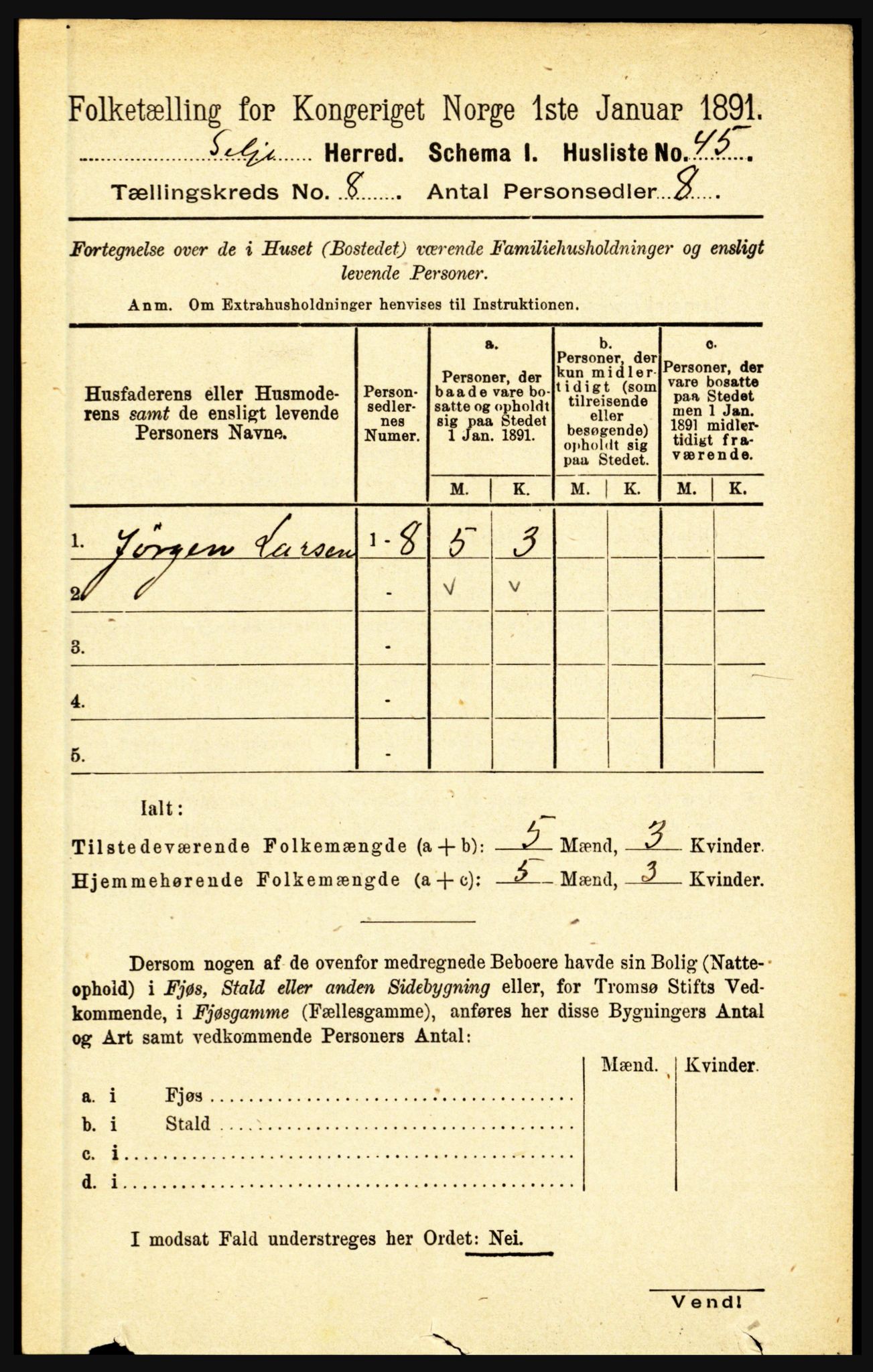 RA, 1891 census for 1441 Selje, 1891, p. 2365